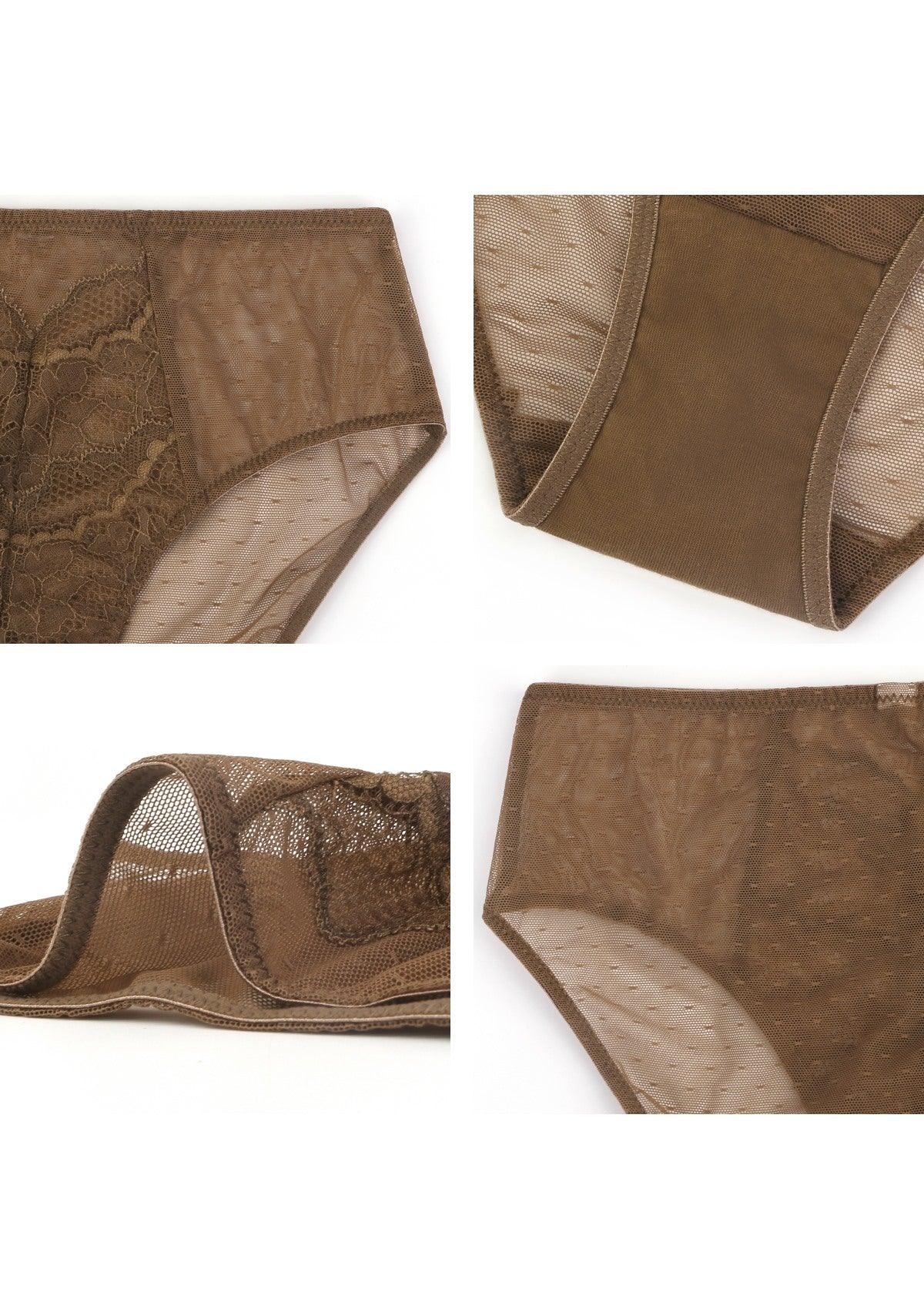 Enchante High-Rise Cocoa Brown Lace Brief Underwear - HSIA