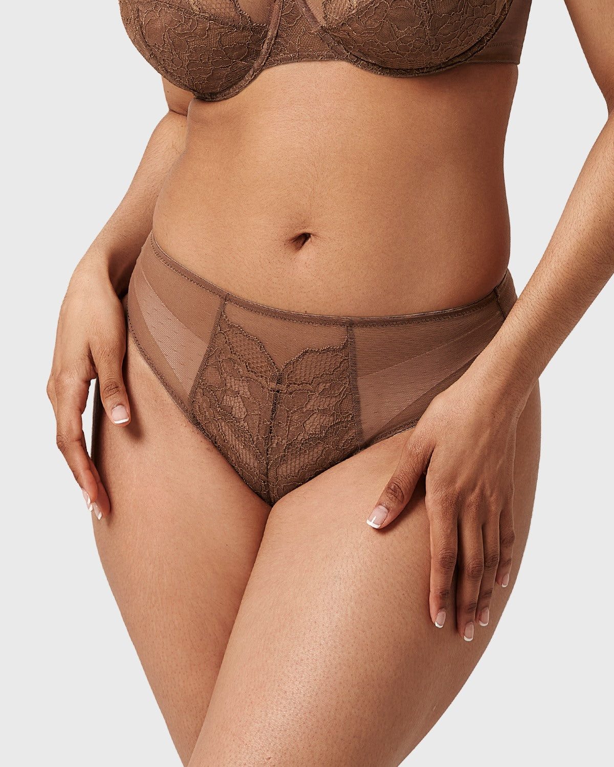 Enchante High-Rise Cocoa Brown Lace Brief Underwear - HSIA