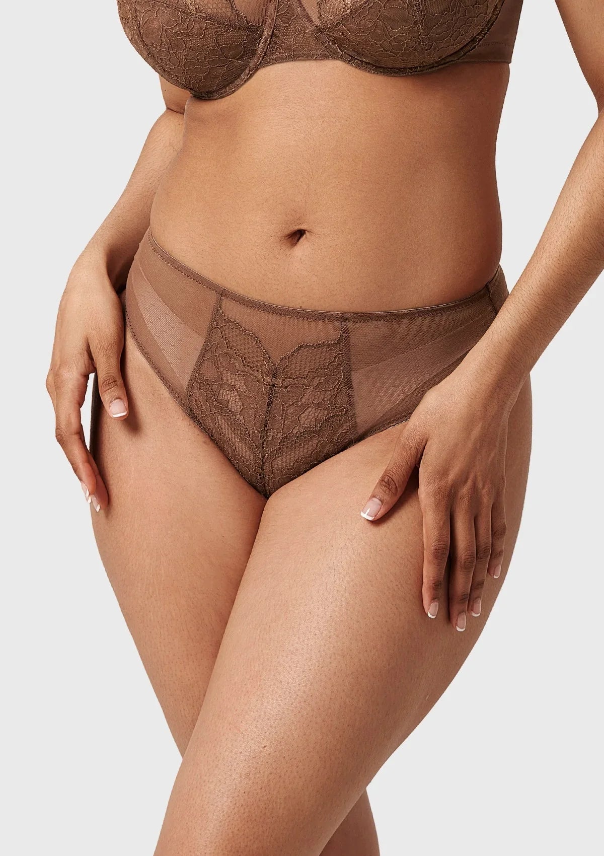 Enchante High-Rise Cocoa Brown Lace Brief Underwear - HSIA
