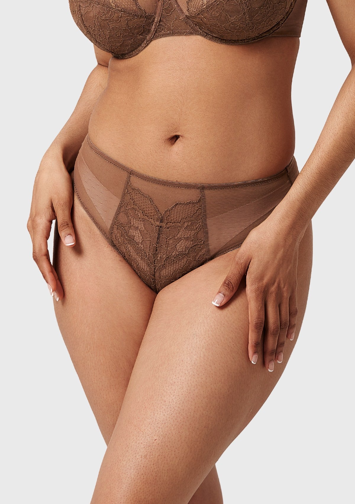 Enchante High-Rise Cocoa Brown Lace Brief Underwear - HSIA