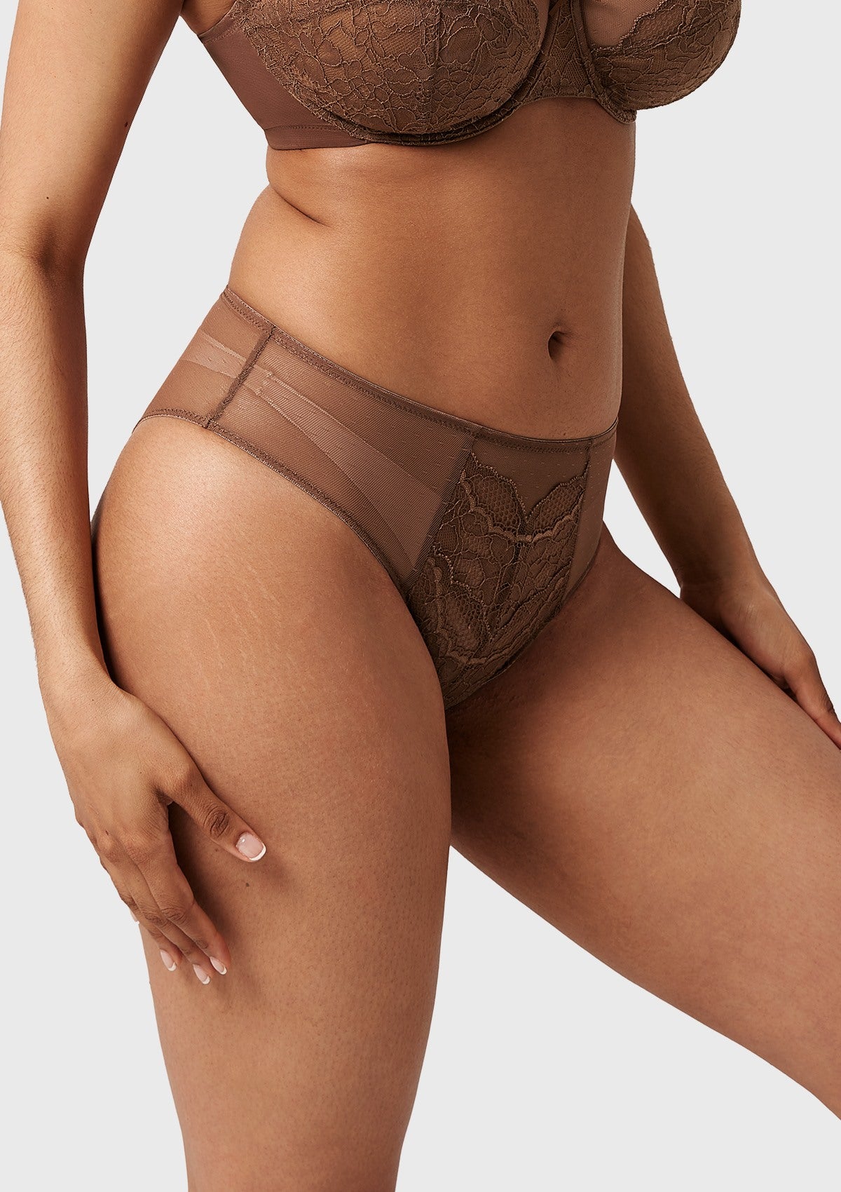 Enchante High-Rise Cocoa Brown Lace Brief Underwear - HSIA
