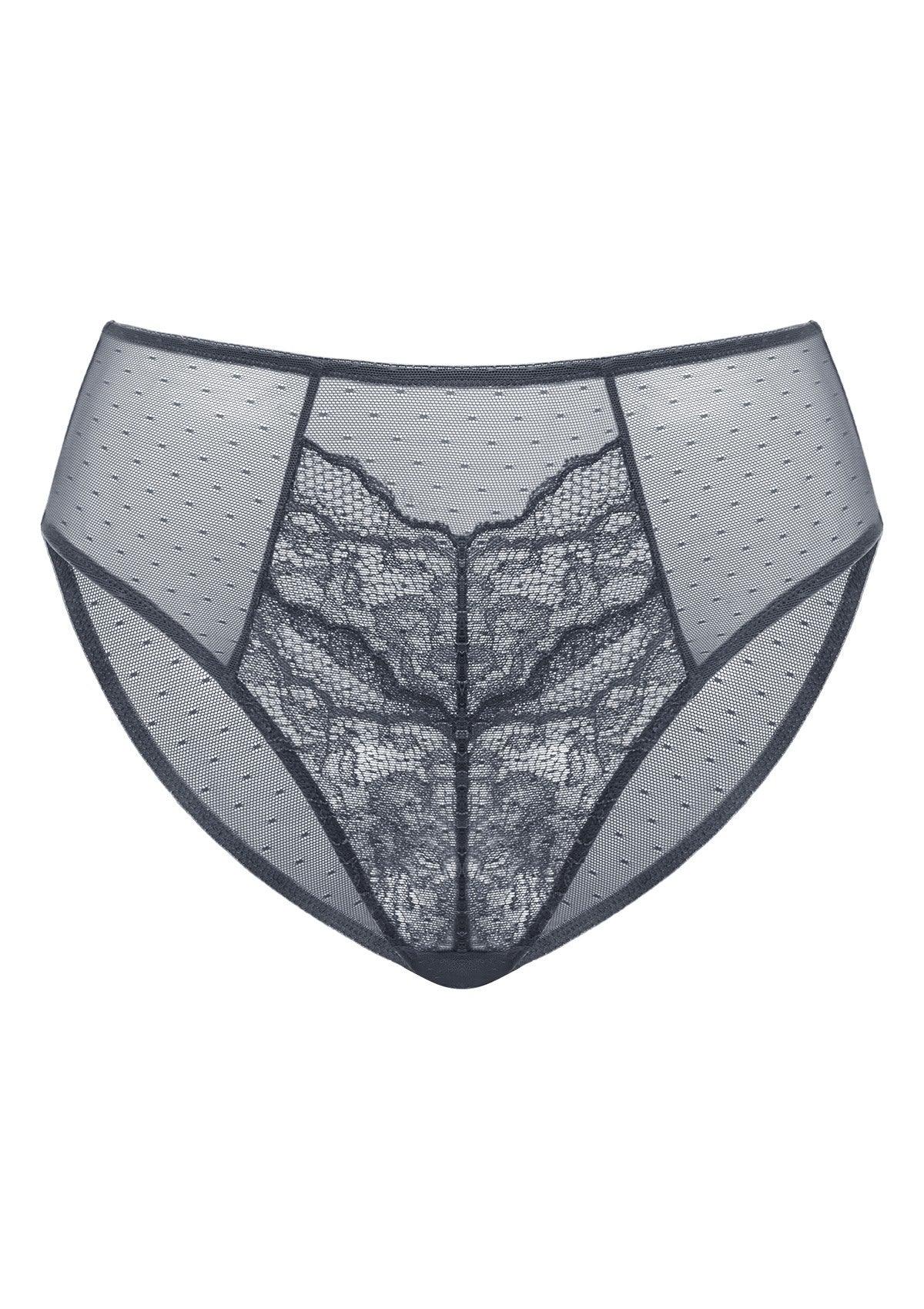 Enchante High-Rise Dark Gray Lace Brief Underwear - HSIA