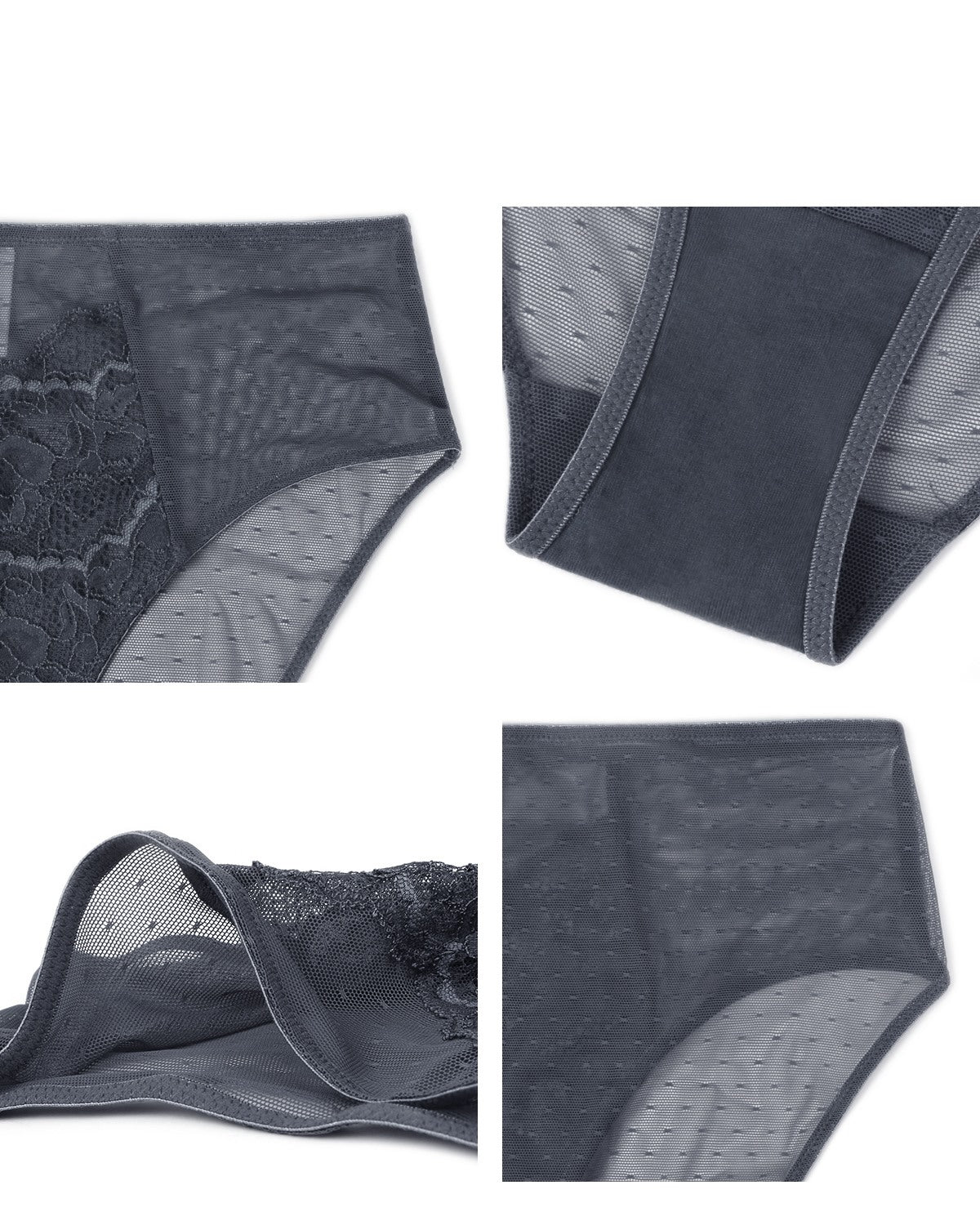 Enchante High-Rise Dark Gray Lace Brief Underwear - HSIA