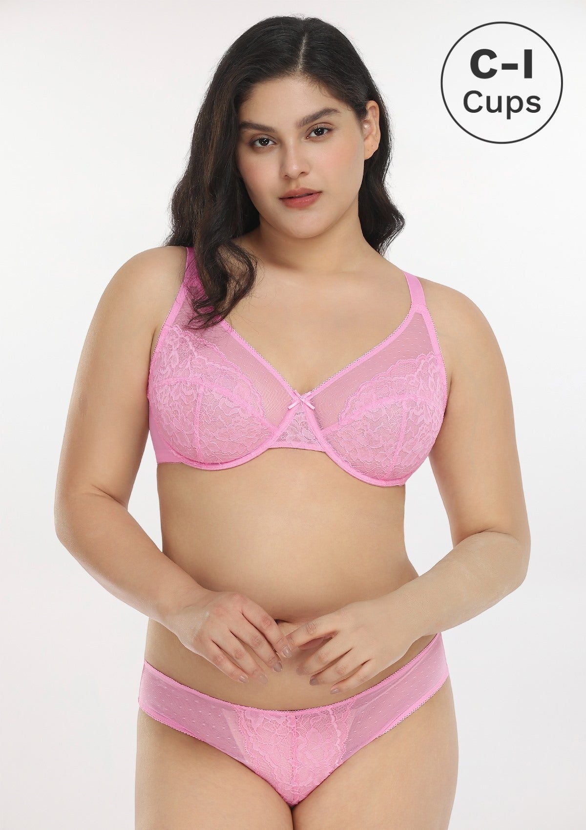(Cardi B recommends)Enchante Pink Lace Unlined Underwire Bra Set - HSIA