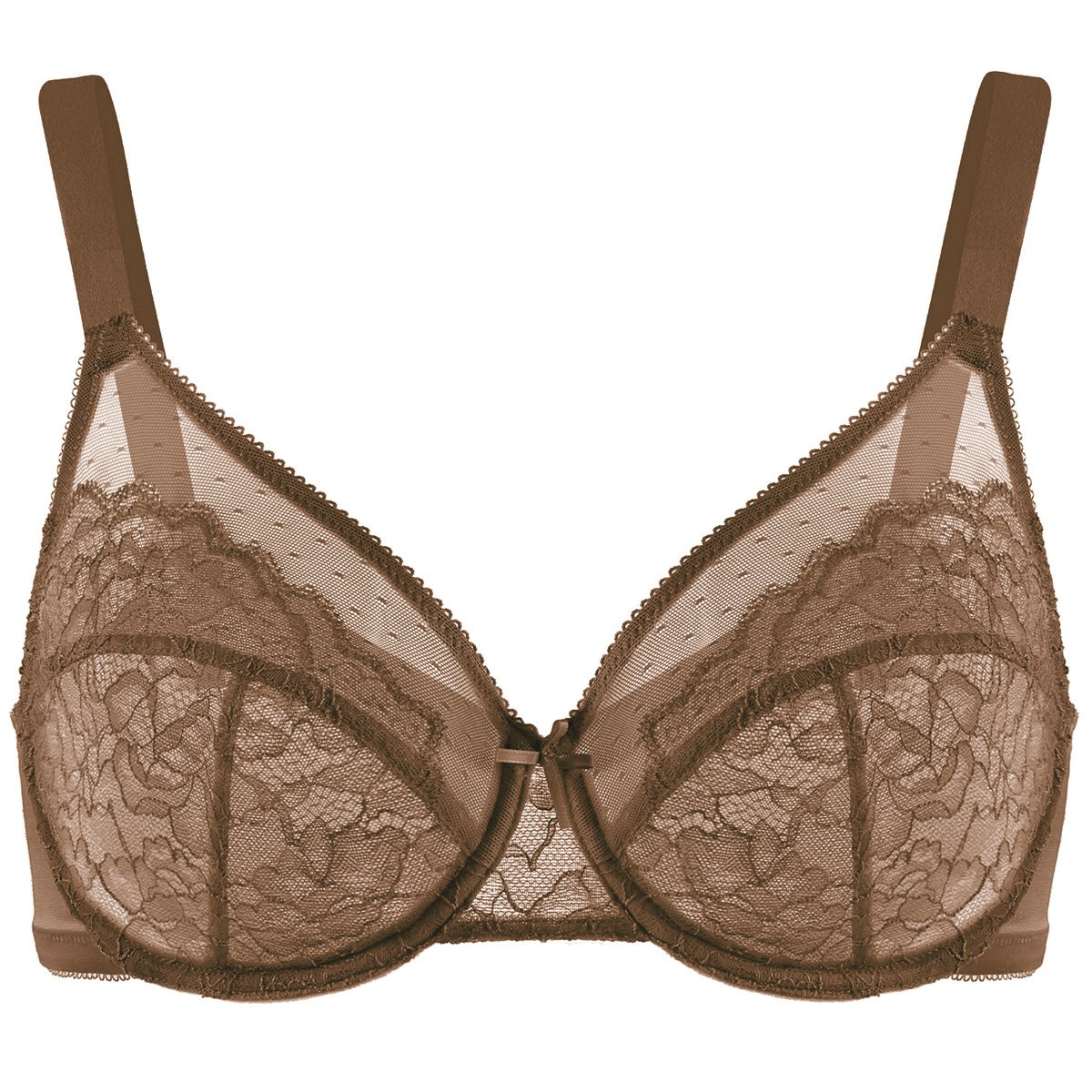 (Cardi B recommends)Enchante Cocoa Brown Lace Unlined Full Coverage Underwire Bra - HSIA