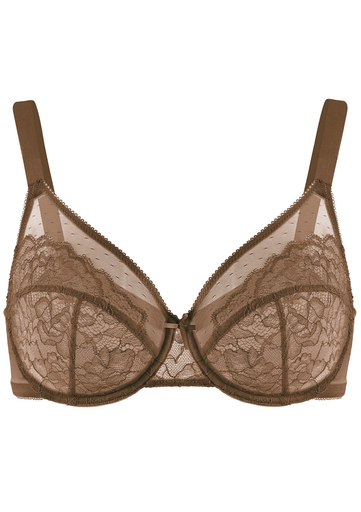 (Cardi B recommends)Enchante Cocoa Brown Lace Unlined Full Coverage Underwire Bra - HSIA