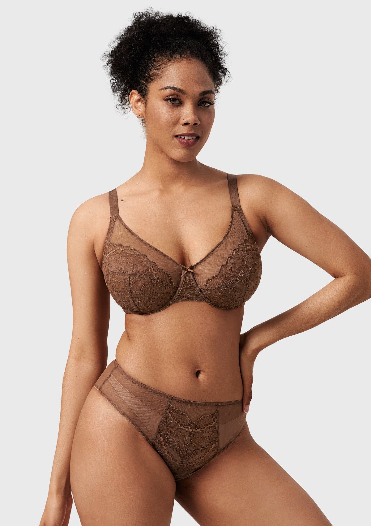 (Cardi B recommends)Enchante Cocoa Brown Lace Unlined Full Coverage Underwire Bra - HSIA
