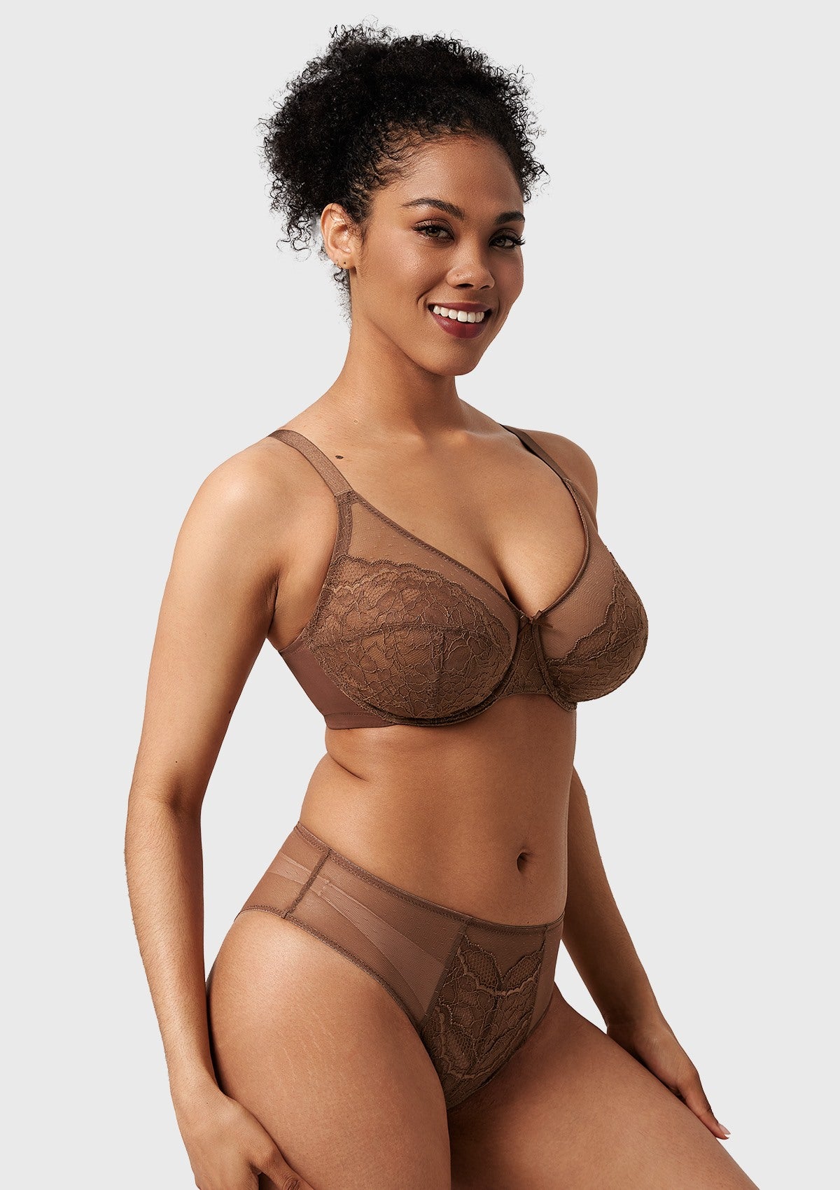 (Cardi B recommends)Enchante Cocoa Brown Lace Unlined Full Coverage Underwire Bra - HSIA