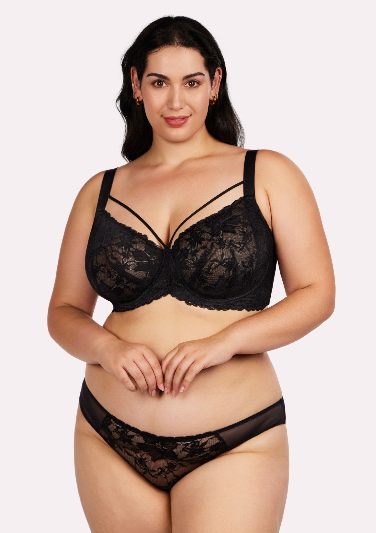 HSIA Pretty In Petals Black Unlined Strappy Lace Bra - HSIA