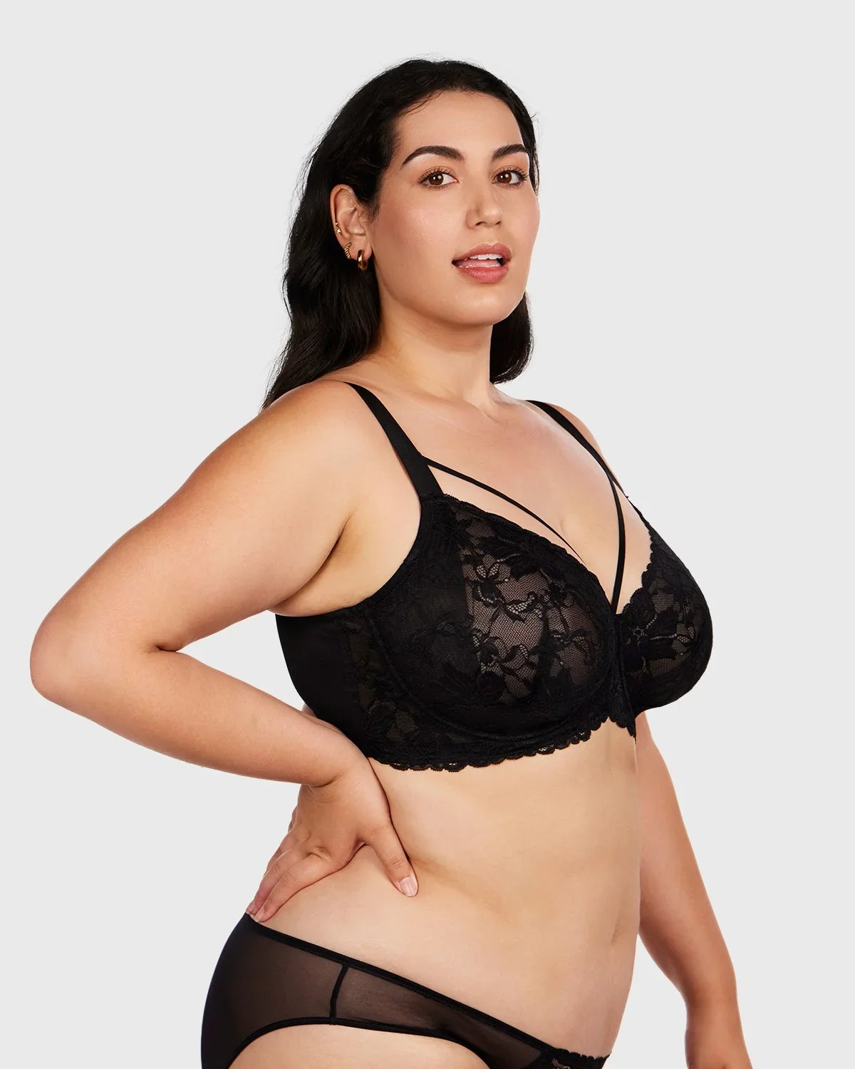 Pretty In Petals Black Unlined Strappy Lace Bra - HSIA