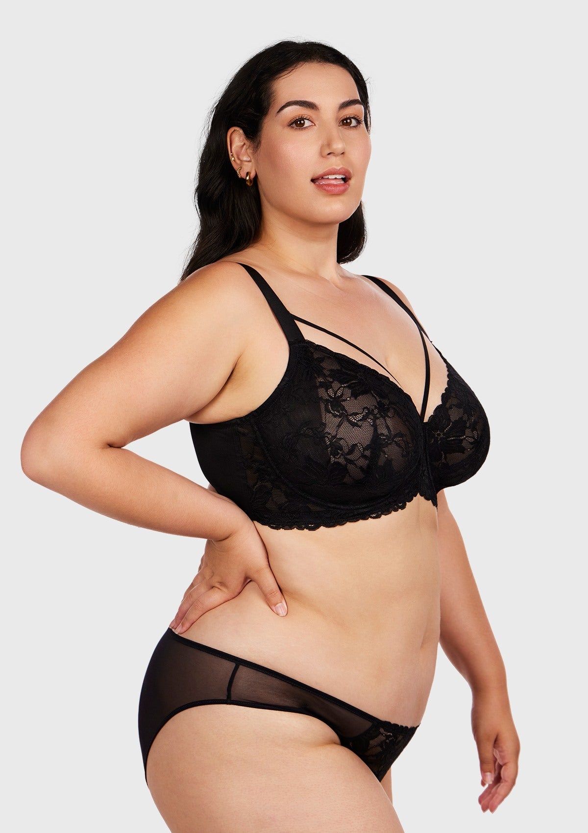 Pretty In Petals Black Unlined Strappy Lace Bra - HSIA