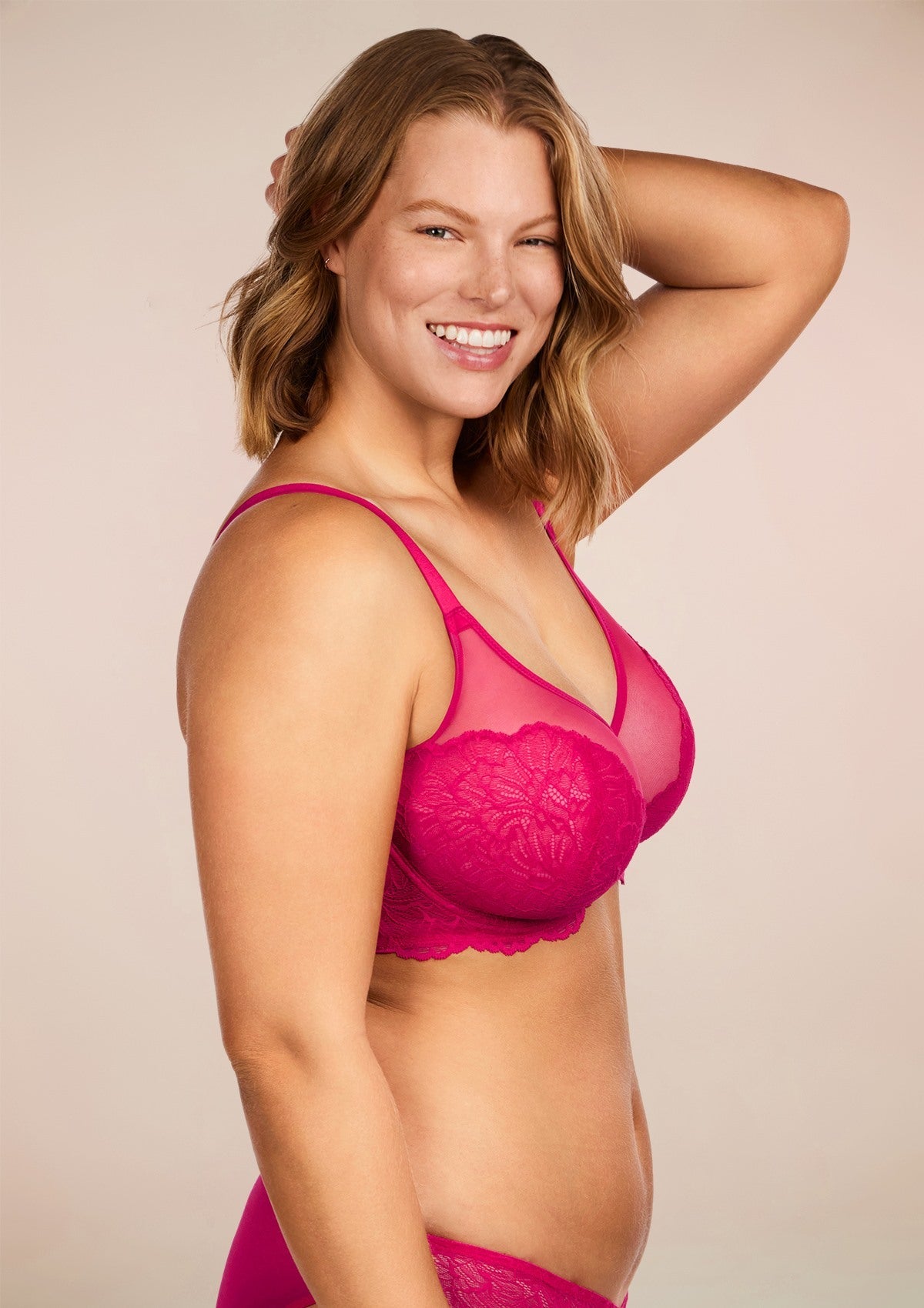 Blossom Raspberry Unlined Lace Underwire Bra Set - HSIA