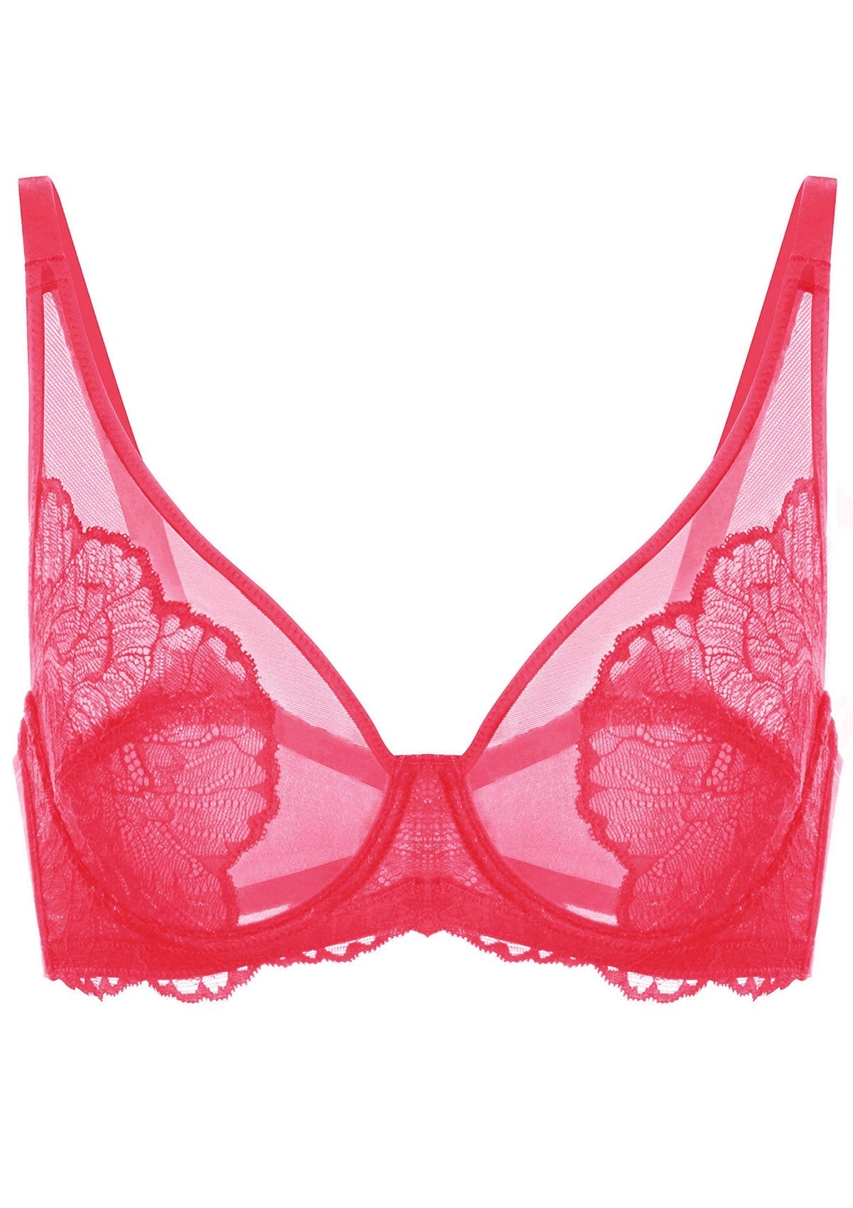 Blossom Raspberry Unlined Lace Underwire Bra Set - HSIA