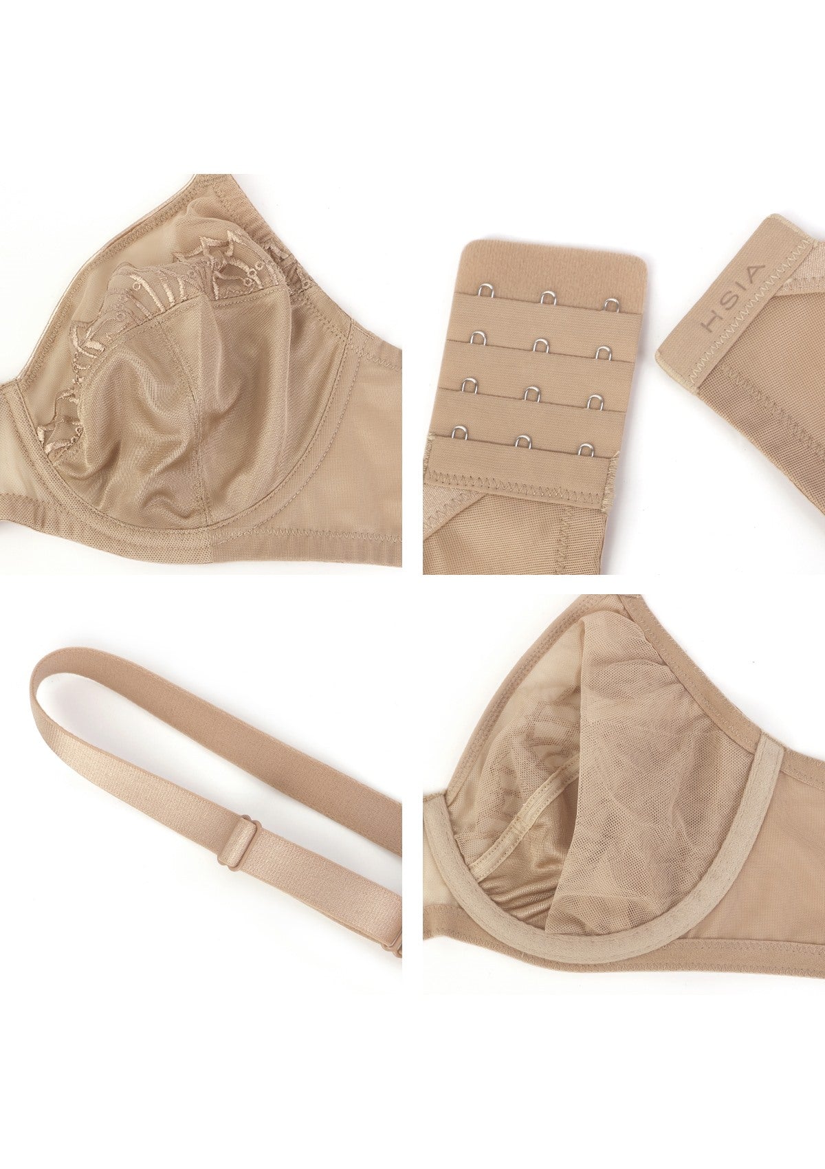 HSlA Pearl Shimmer Unlined Plus Size Full Coverage Underwire Comfortable Bra - HSIA