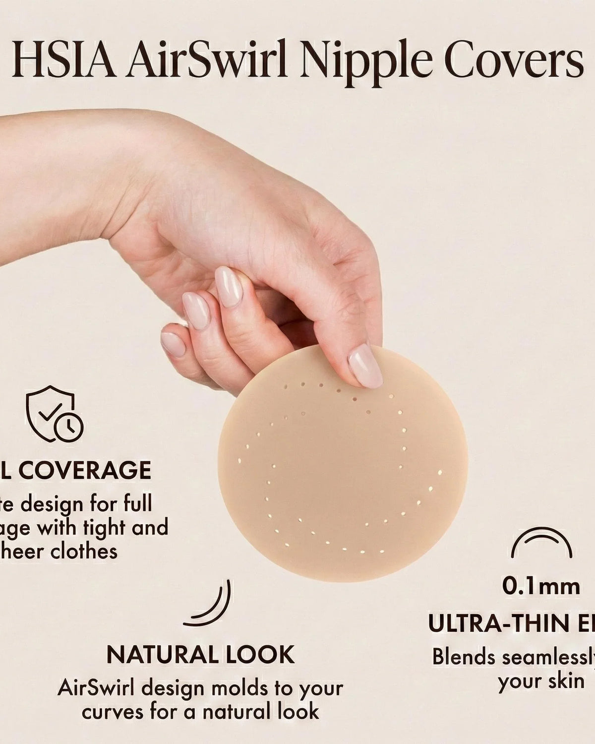 HSIA AirSwirl Breathable Ultra Thin 0.1mm Invisible Food-Grade Silicone Nipple Covers Hypoallergenic Reusable Seamless Pasties for Large Breasts DDD Cup - HSIA
