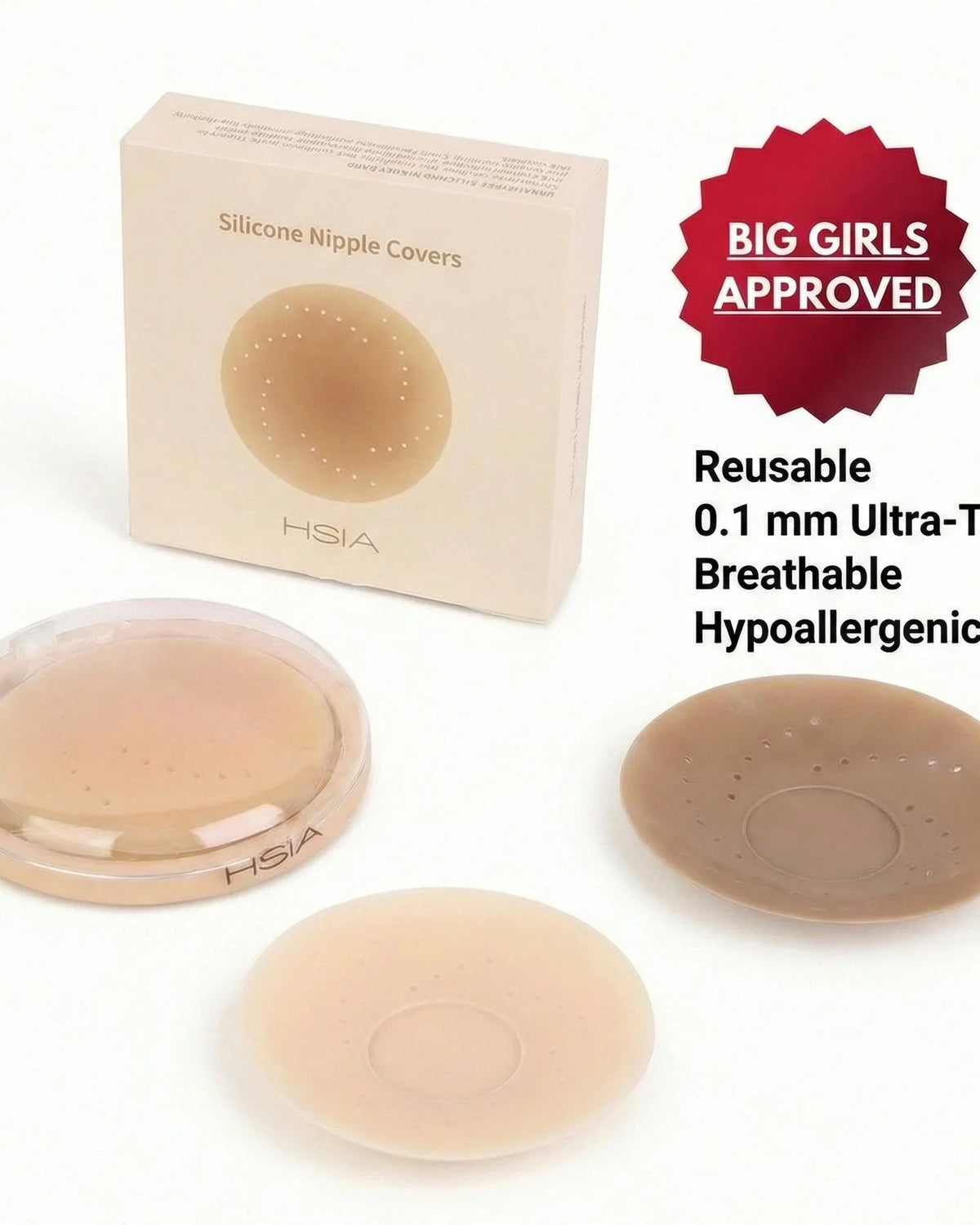 HSIA AirSwirl Breathable Ultra Thin 0.1mm Invisible Food-Grade Silicone Nipple Covers Hypoallergenic Reusable Seamless Pasties for Large Breasts DDD Cup - HSIA