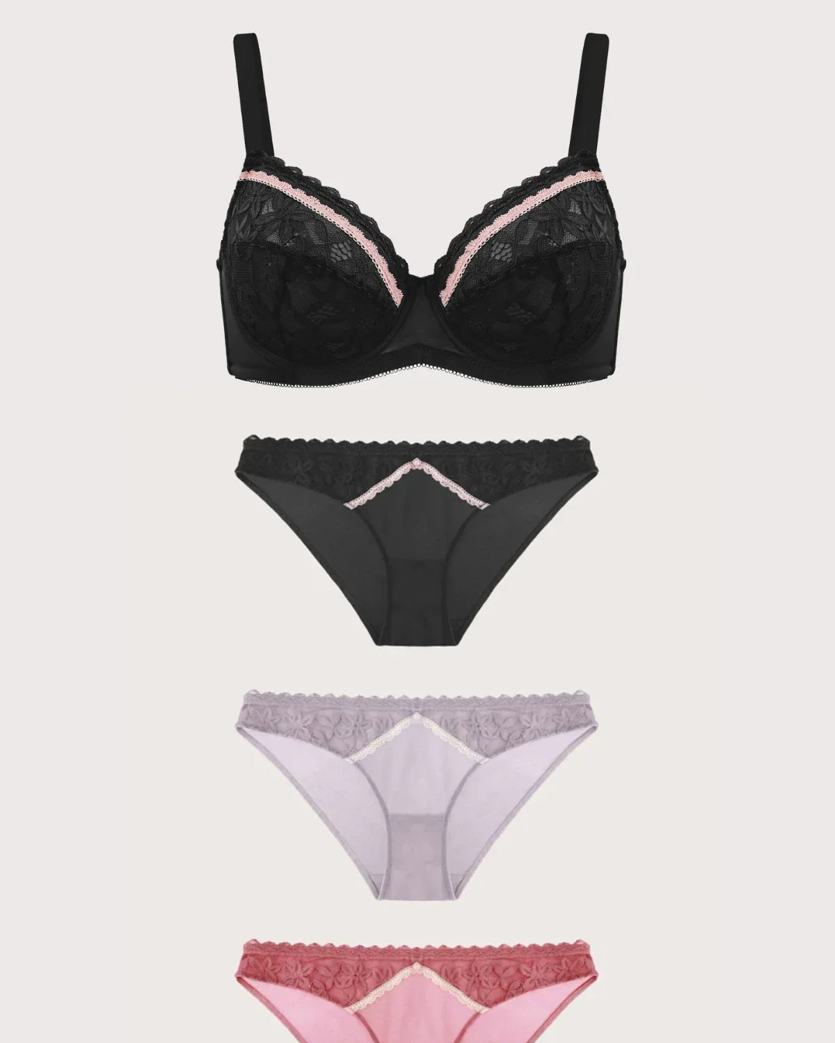 Jessamine Contrast Color Lace Underwire Bra Bundle - HSIA