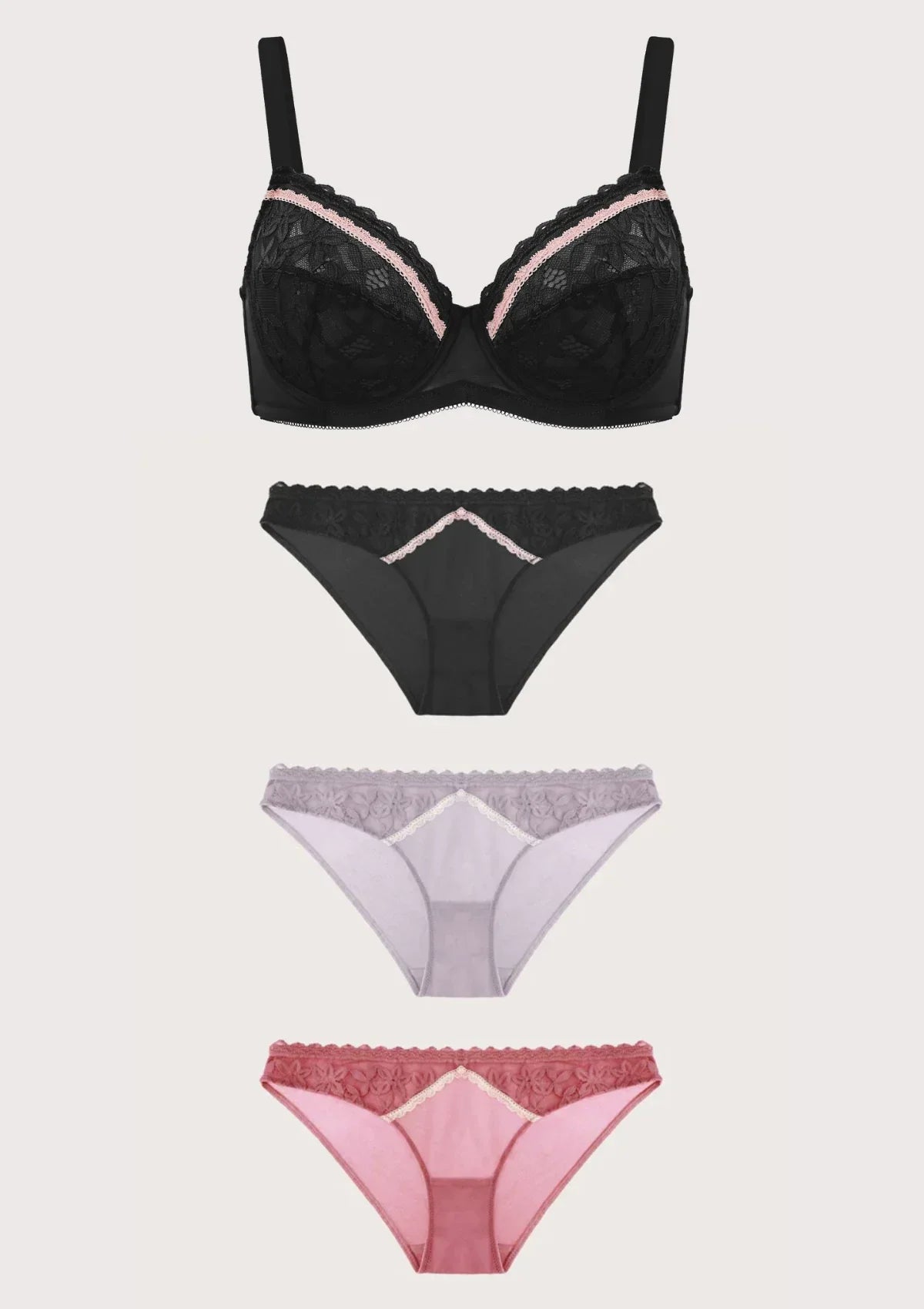 Jessamine Contrast Color Lace Underwire Bra Bundle - HSIA