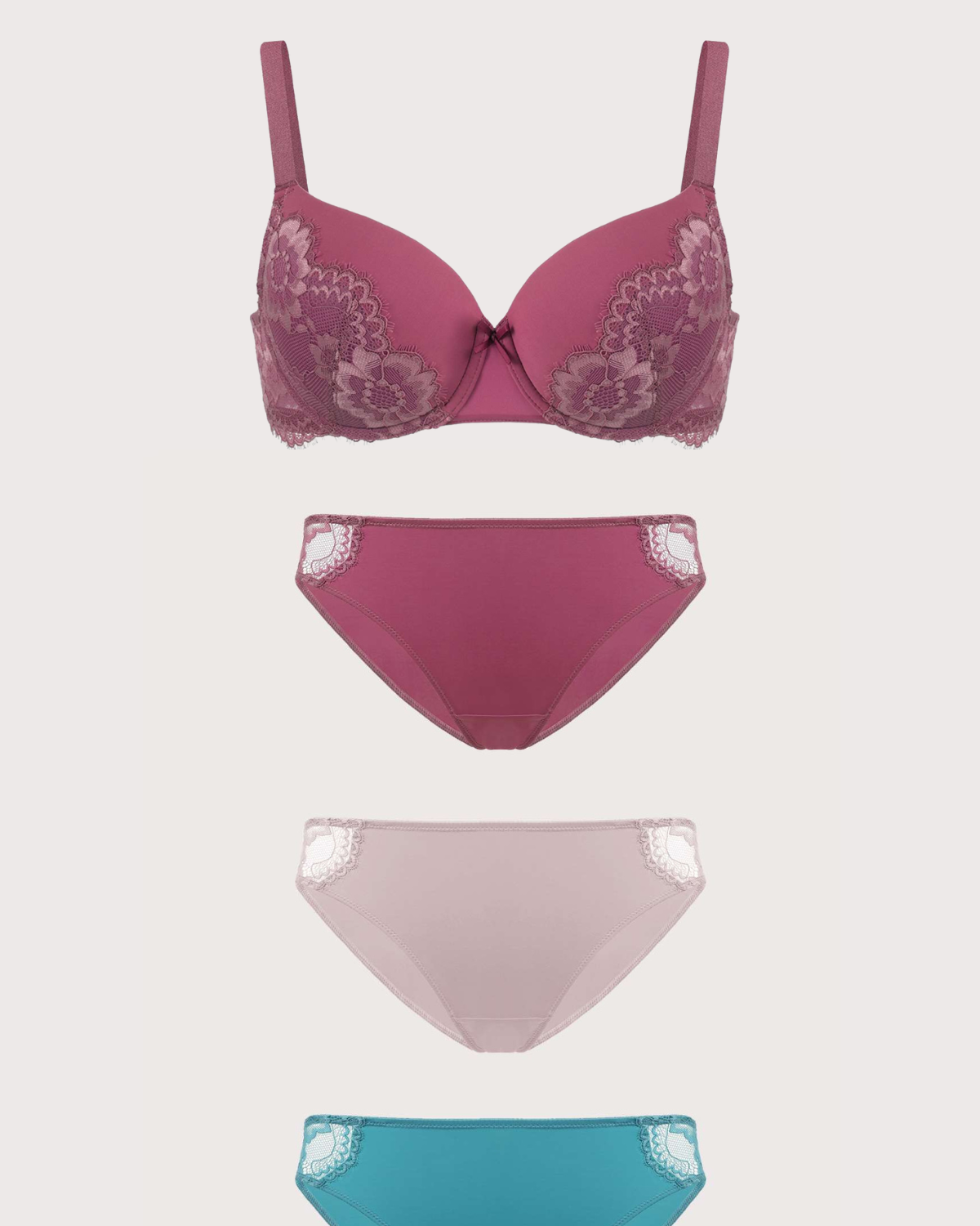 Lovelush Flower Trim Padded Underwire Bra Bundle - HSIA
