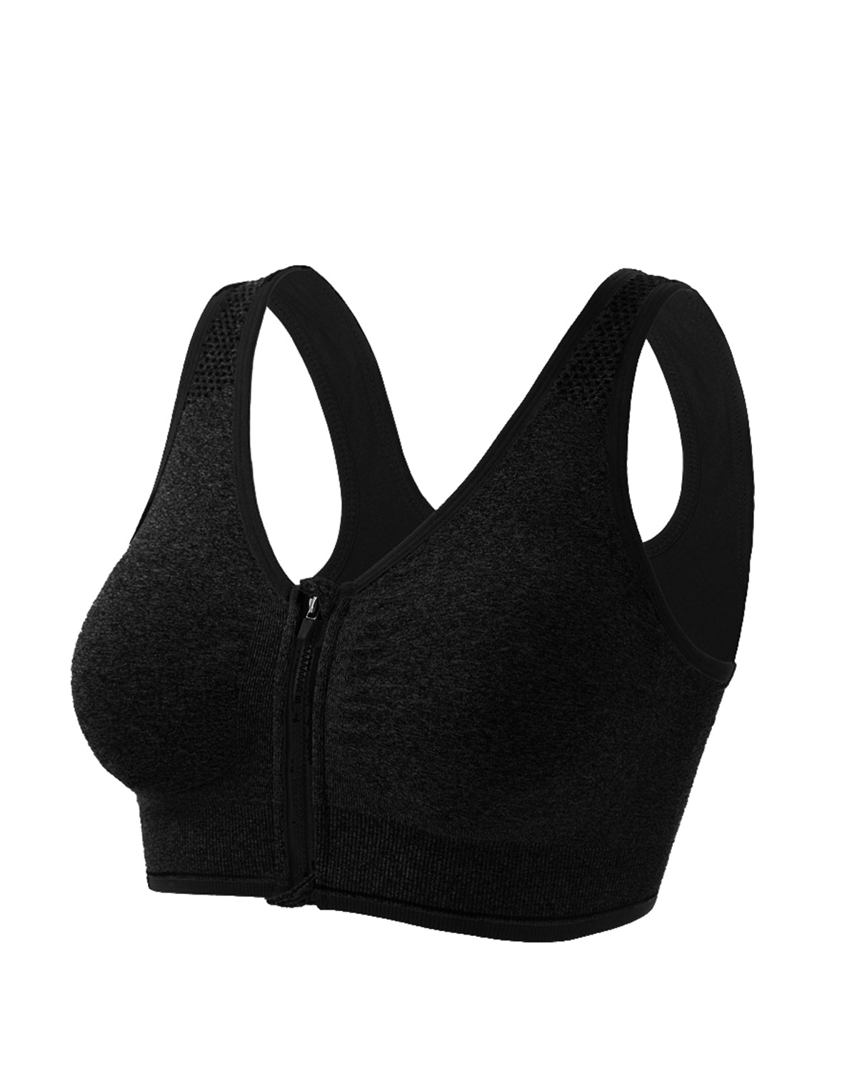 MOMSHIP Front Zip Medium-Impact Sports Bra - HSIA