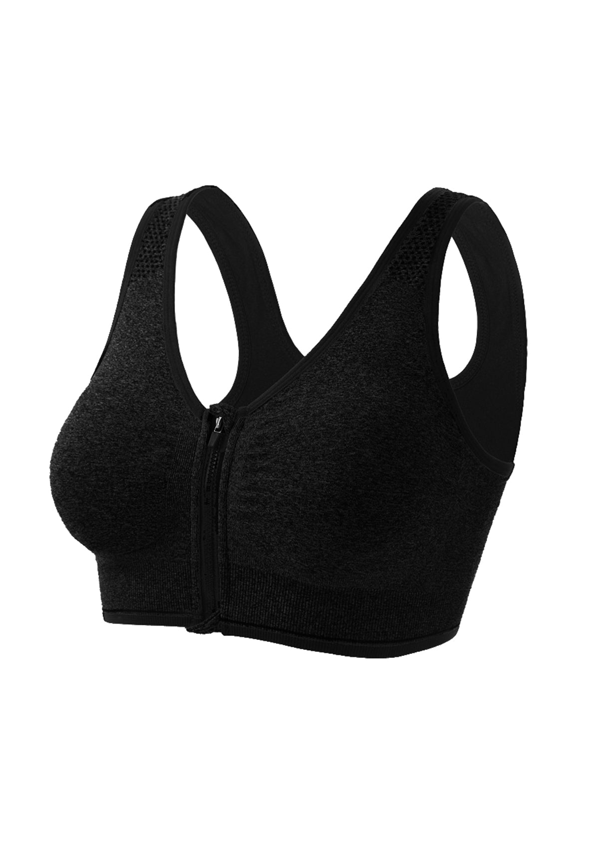MOMSHIP Front Zip Medium-Impact Sports Bra - HSIA