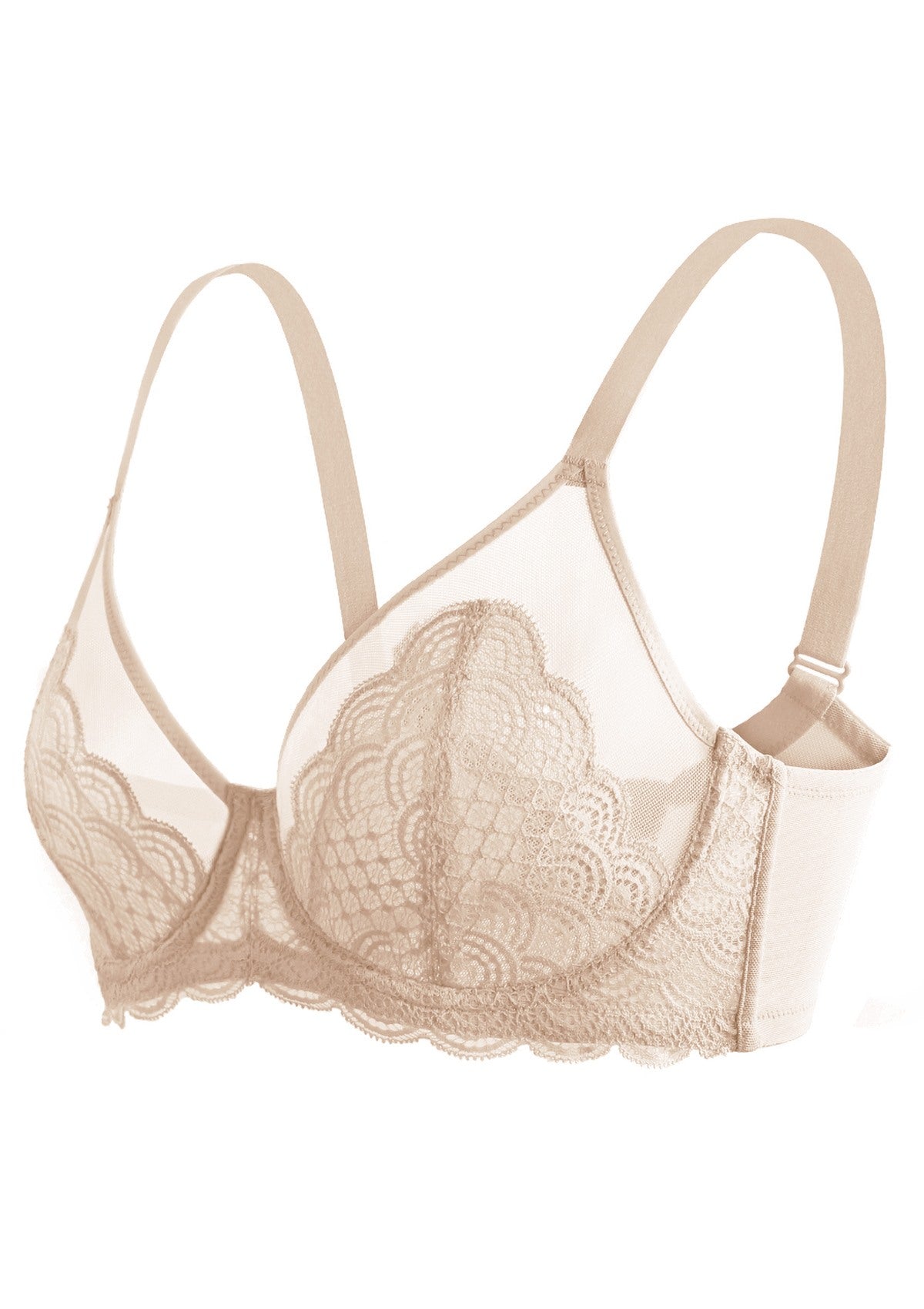 (Cardi B recommends)Mermaid Scales Lace Beige Unlined Underwire Bra - HSIA