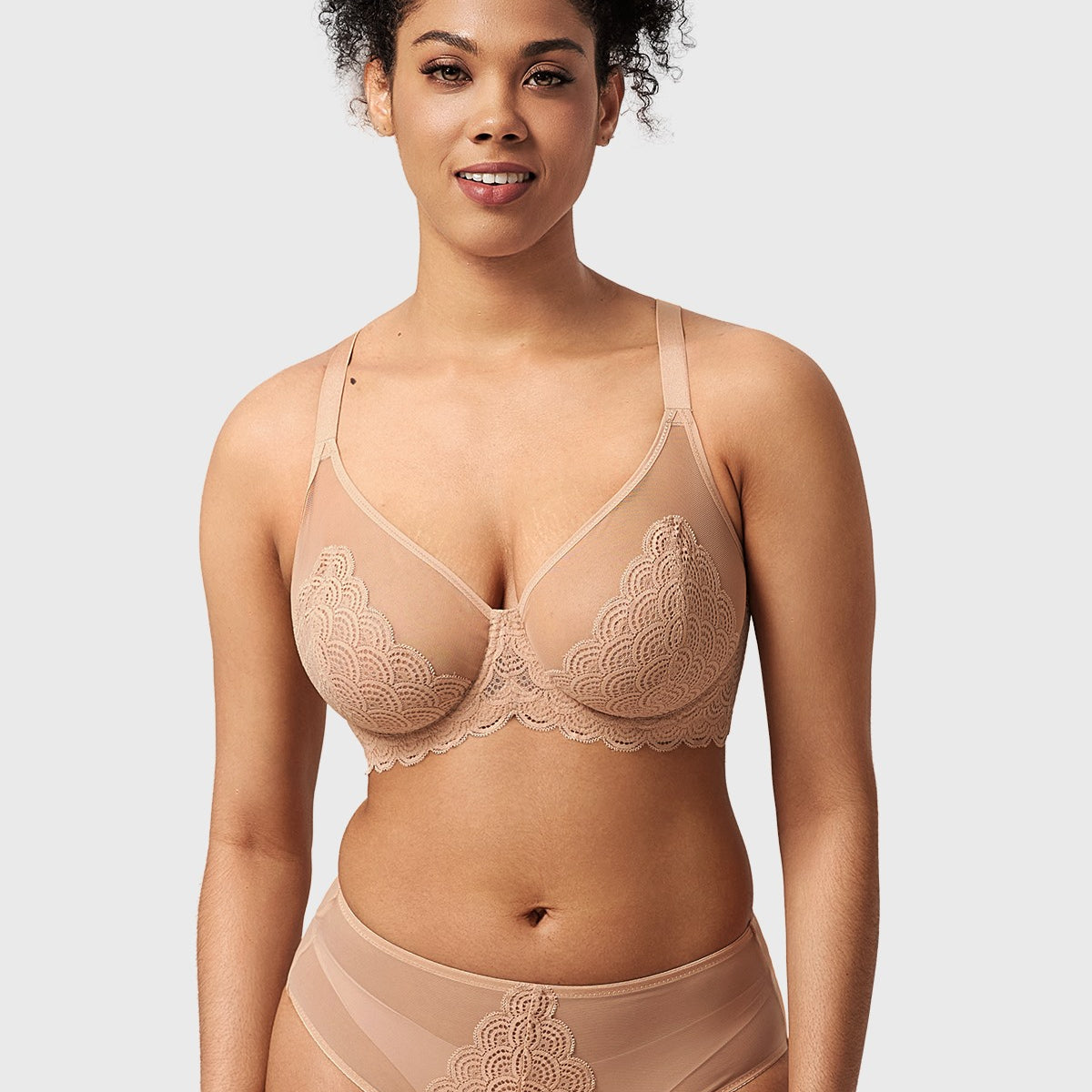 (Cardi B recommends)Mermaid Scales Lace Beige Unlined Underwire Bra - HSIA