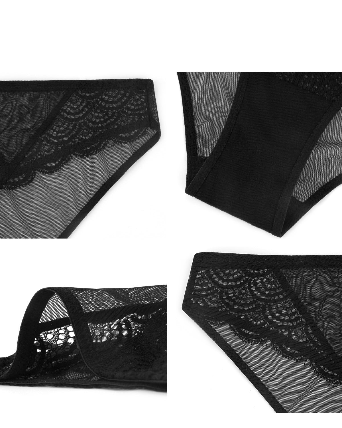 Mermaid Scales Soft Lace Mid-Rise Bikini Underwear - HSIA
