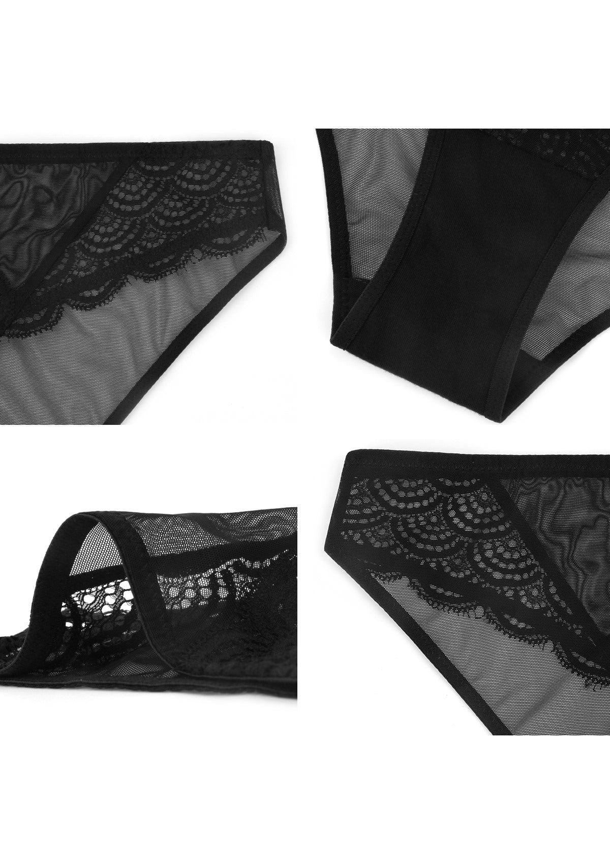 Mermaid Scales Soft Lace Mid-Rise Bikini Underwear - HSIA