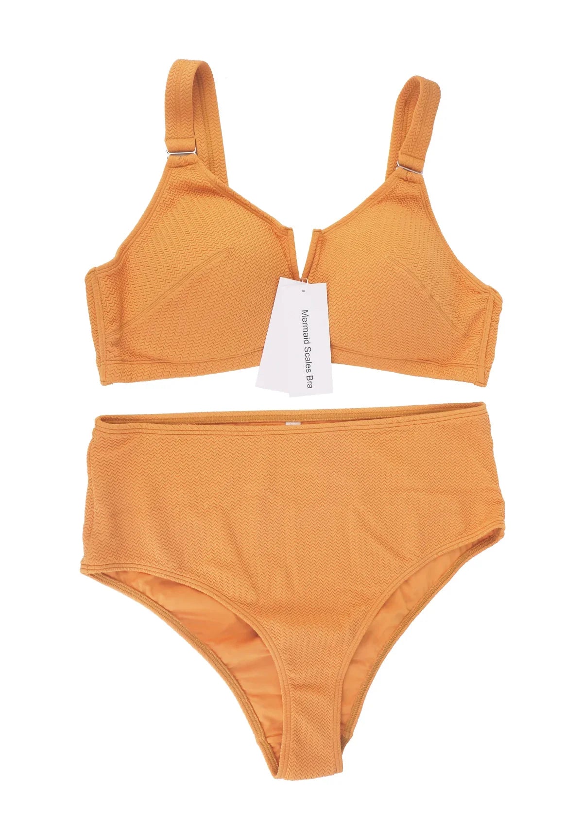 Mermaid Scales Bra V-wire Plunge Textured Two-piece Bikini Set - HSIA