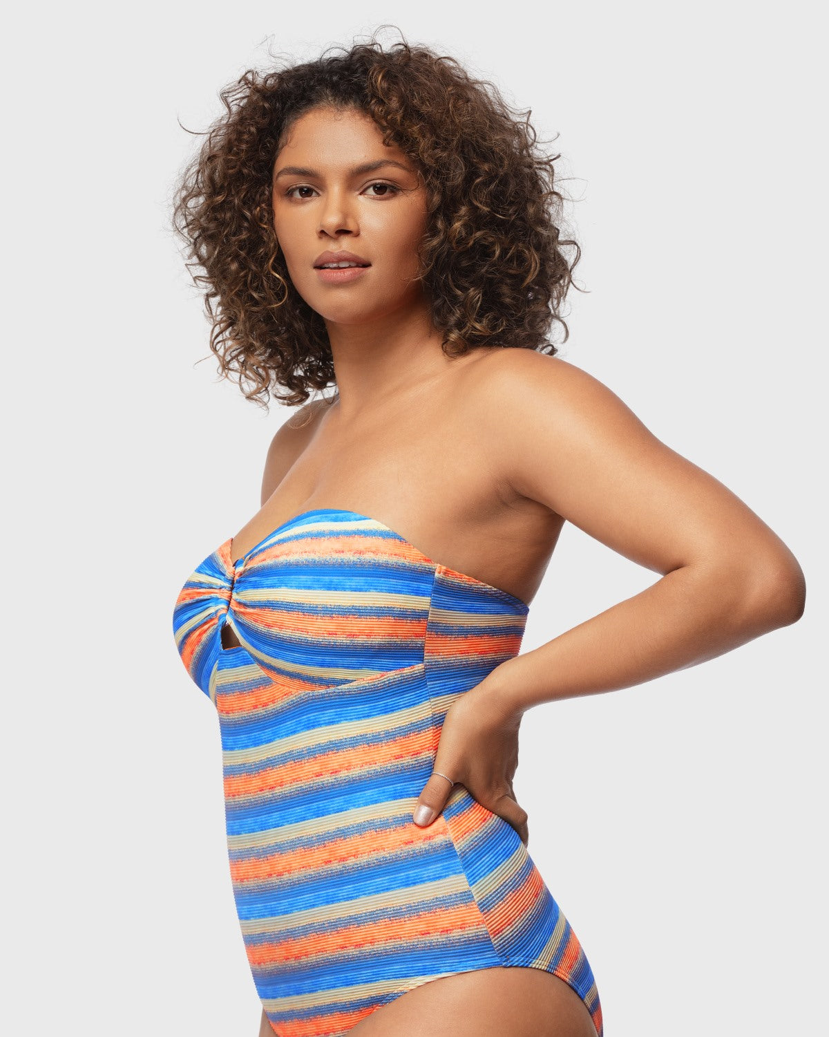 Multiway Multi-colored Striped One-piece Swimsuit - HSIA