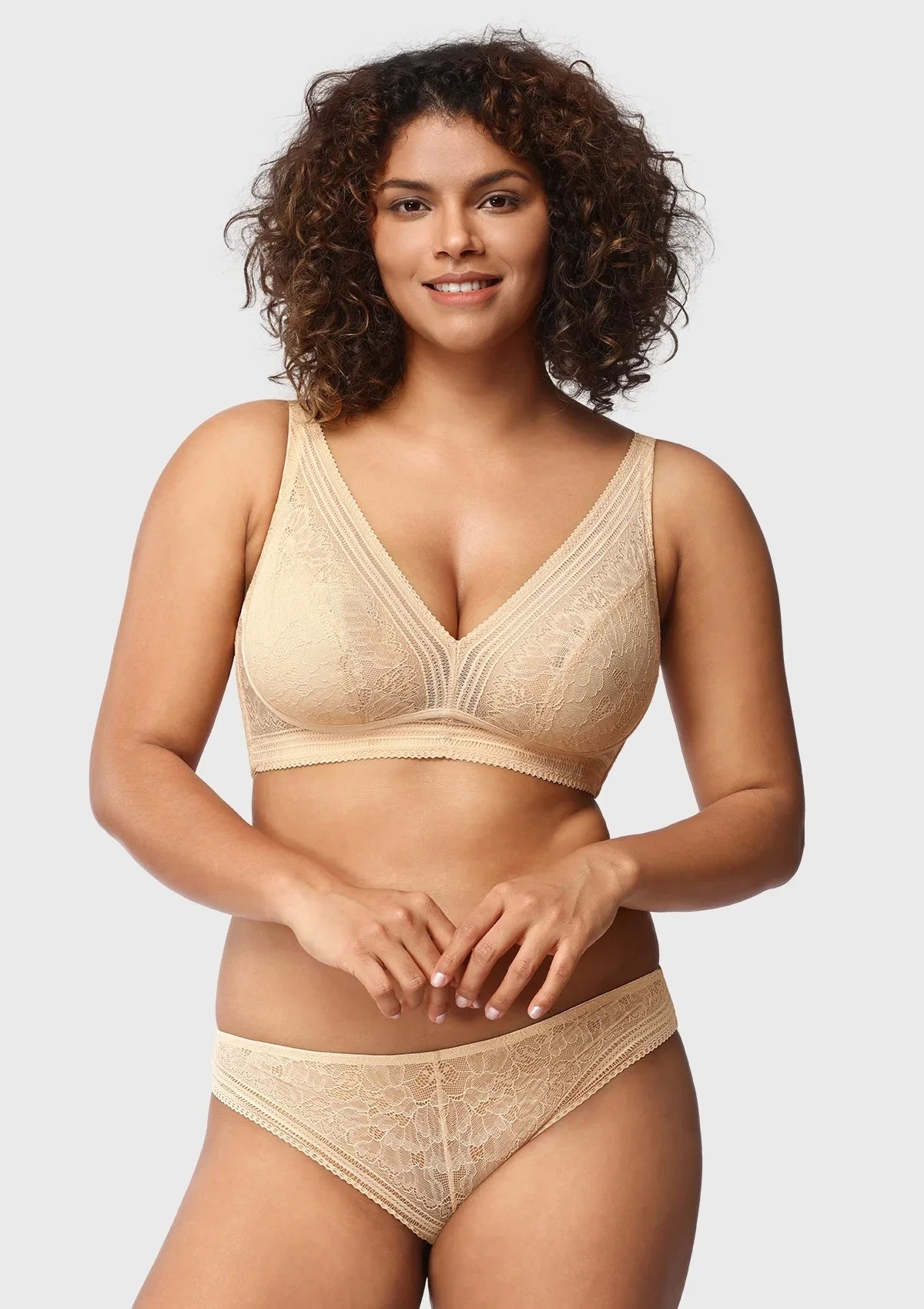 Peony Deep V Lace Wireless Unlined Bralette - HSIA