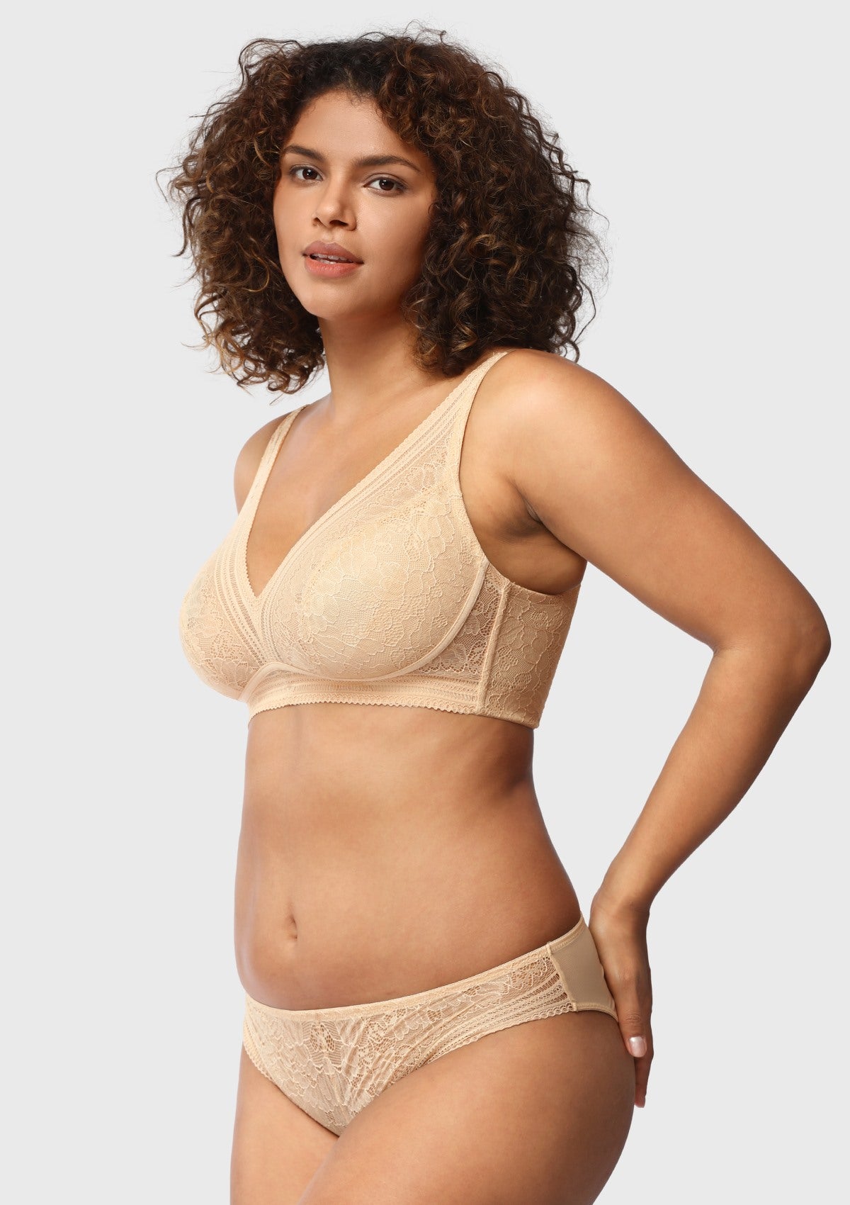 Peony Deep V Lace Wireless Unlined Bralette - HSIA