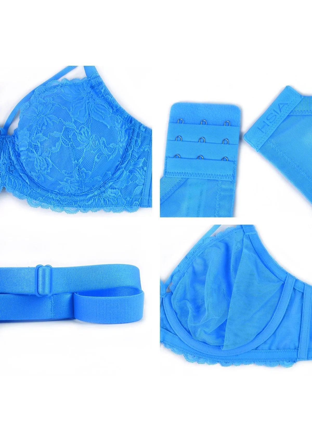 Pretty In Petals Azure Sky & Rosy Lavender Strappy Lace Unlined Bra - HSIA