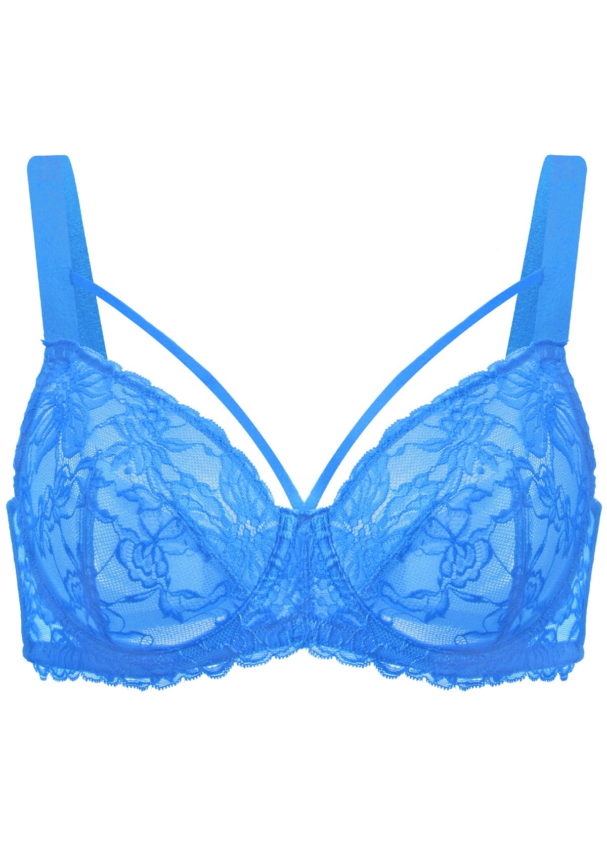 Pretty In Petals Azure Sky & Rosy Lavender Strappy Lace Unlined Bra - HSIA