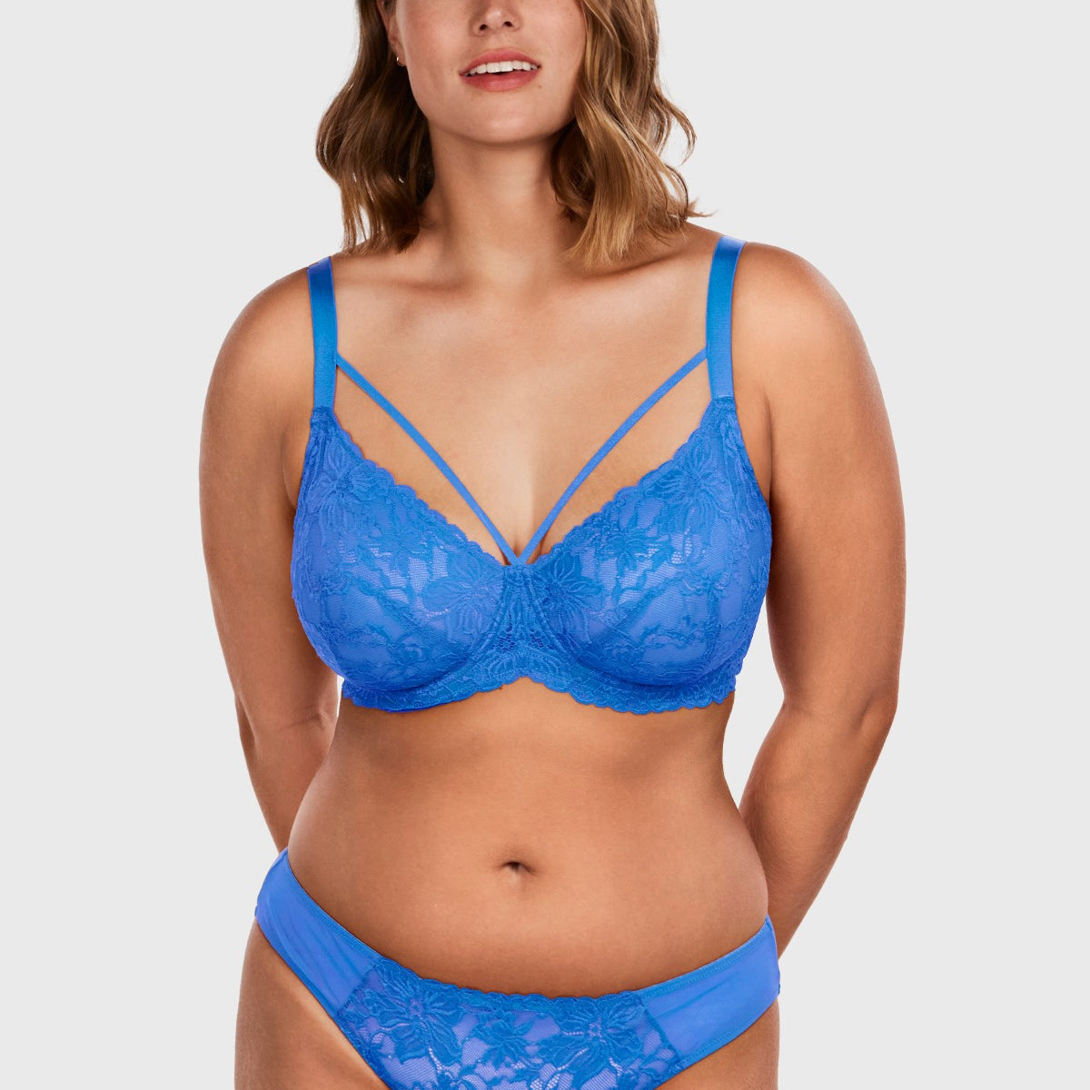 Pretty In Petals Azure Sky & Rosy Lavender Strappy Lace Unlined Bra - HSIA