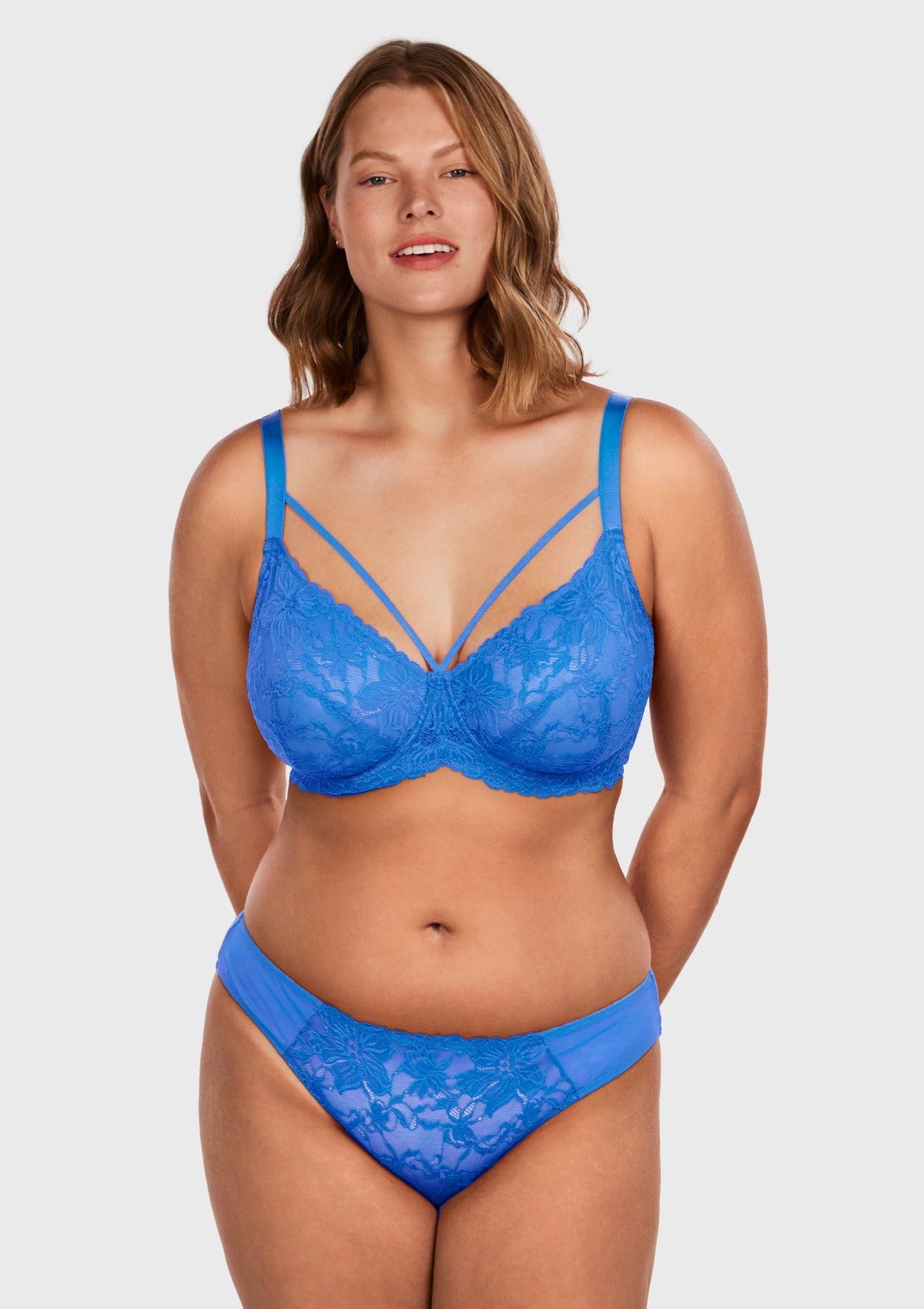 Pretty In Petals Azure Sky & Rosy Lavender Strappy Lace Unlined Bra - HSIA