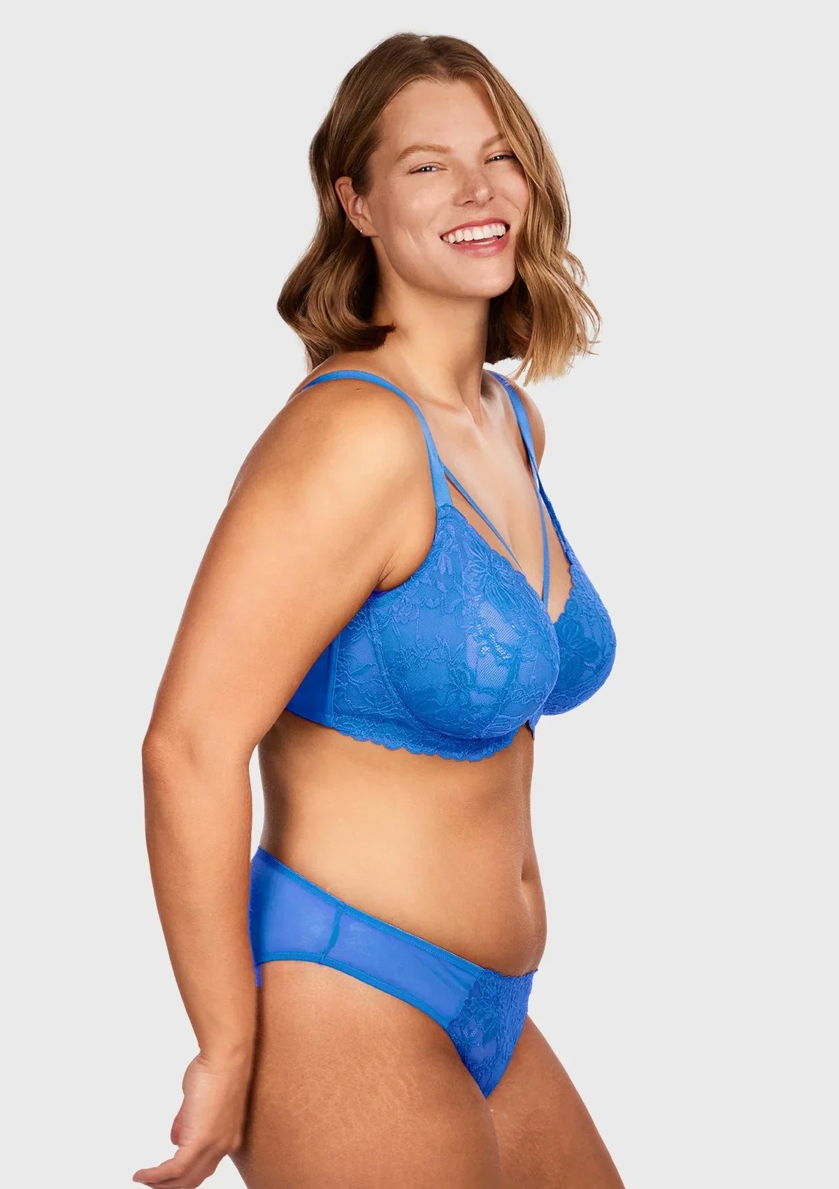 Pretty In Petals Azure Sky & Rosy Lavender Strappy Lace Unlined Bra - HSIA