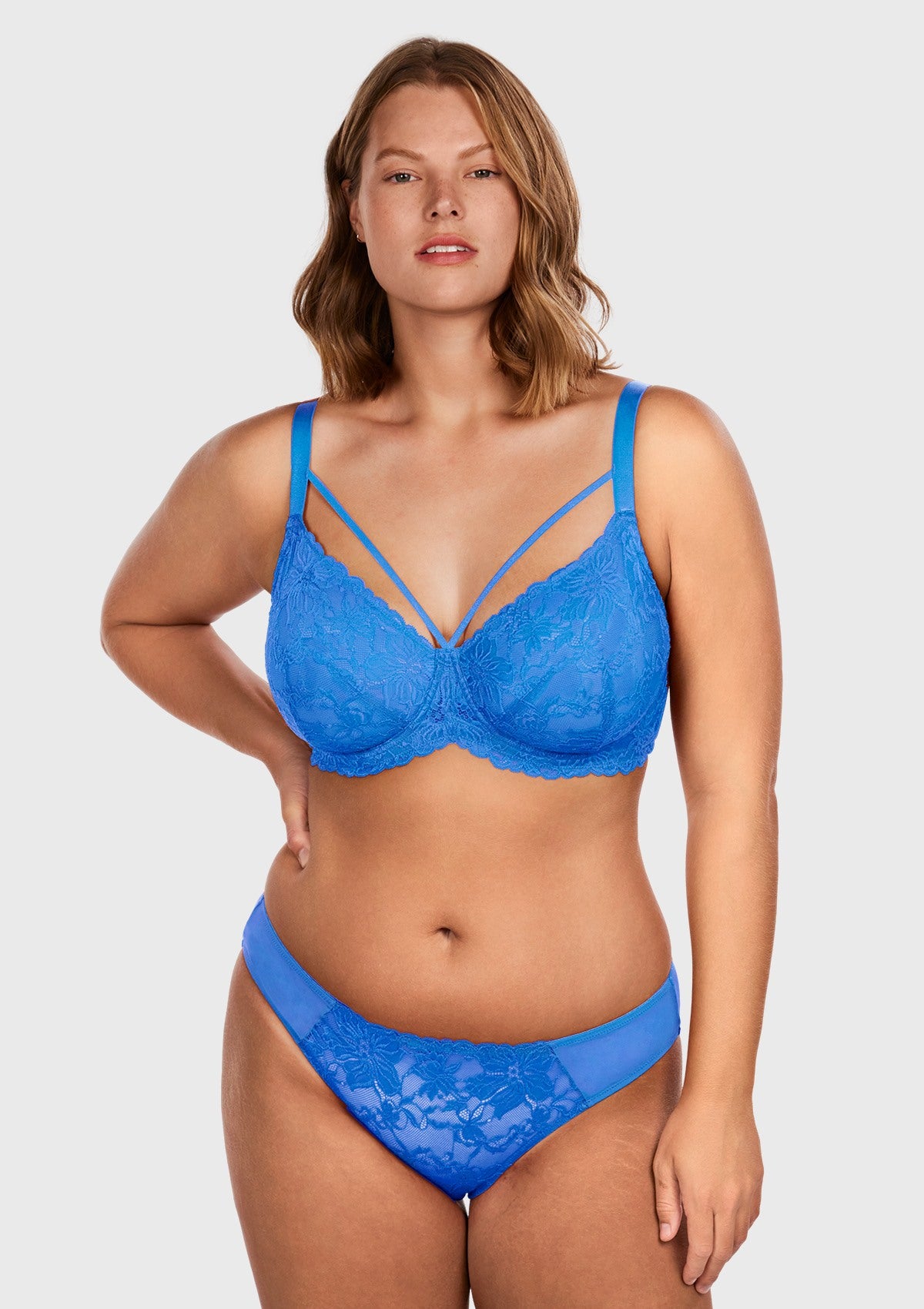 Pretty In Petals Azure Sky & Rosy Lavender Strappy Lace Unlined Bra - HSIA