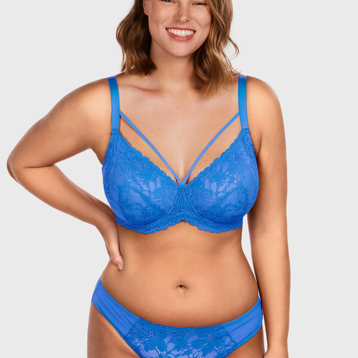 Pretty In Petals Azure Sky & Rosy Lavender Strappy Lace Unlined Bra - HSIA