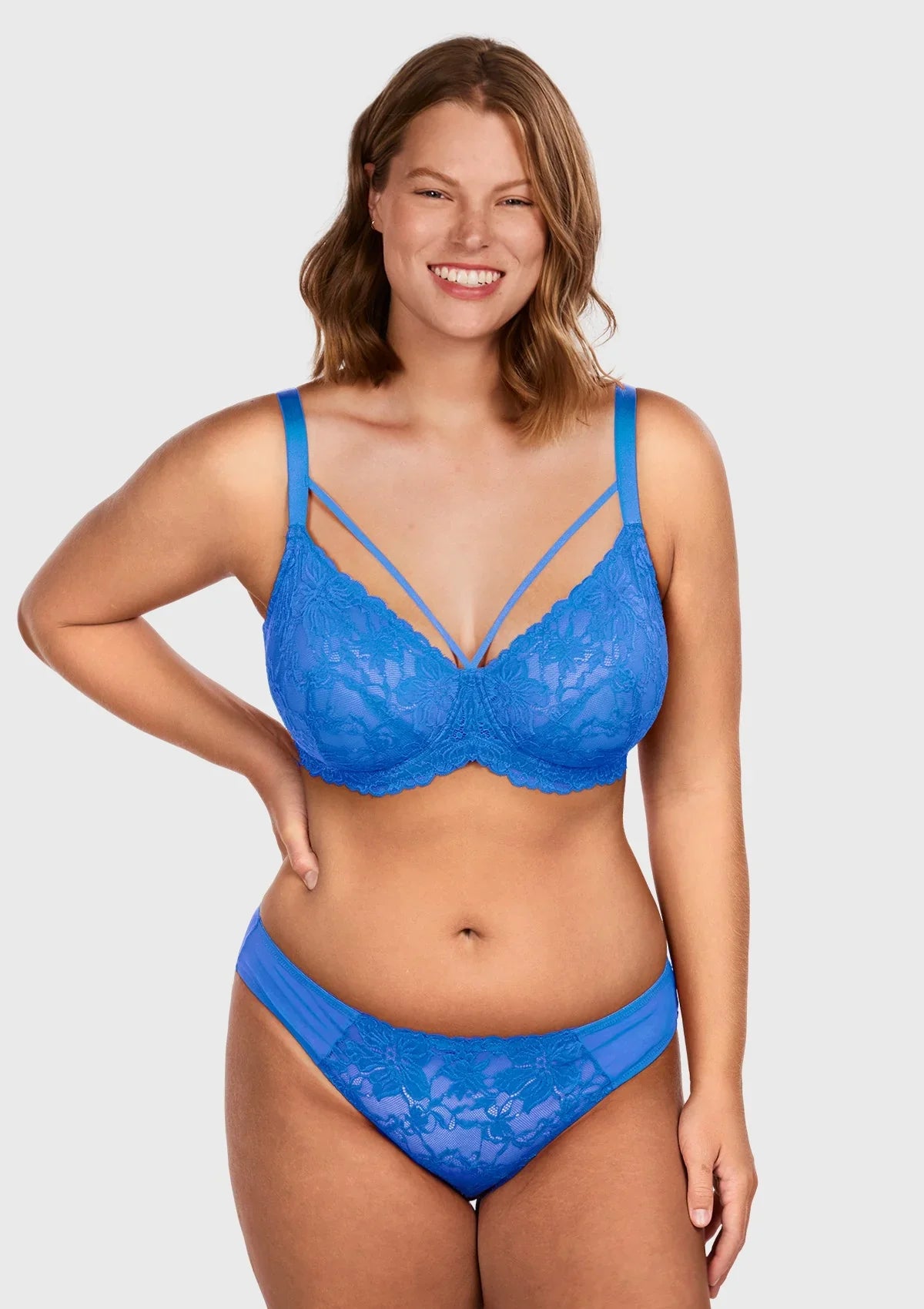 Pretty In Petals Azure Sky & Rosy Lavender Strappy Lace Unlined Bra - HSIA