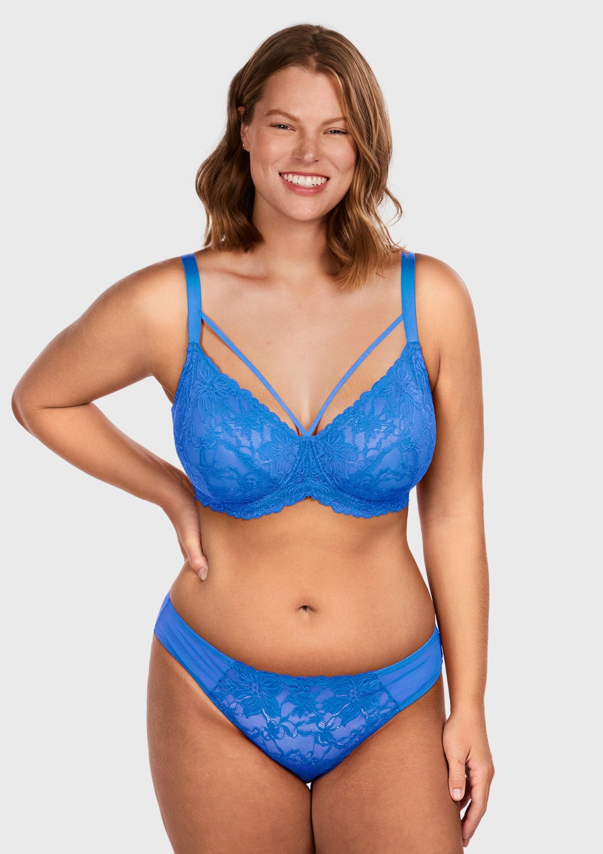 Pretty In Petals Azure Sky & Rosy Lavender Strappy Lace Unlined Bra - HSIA