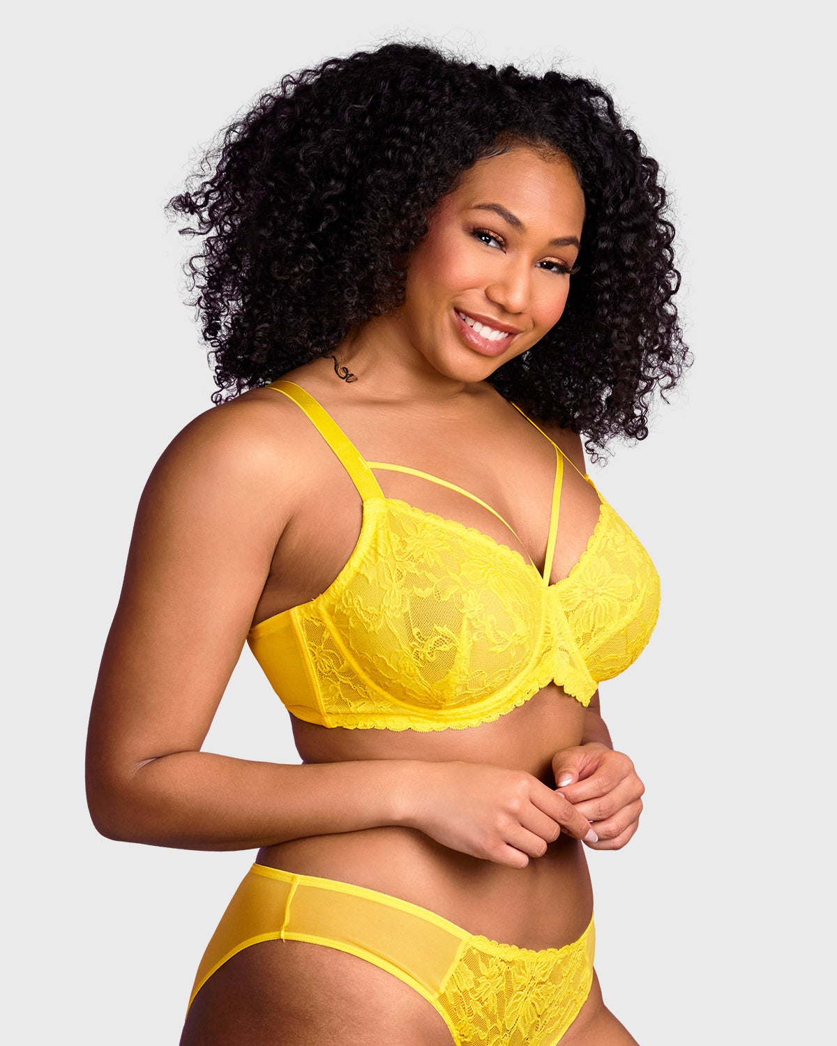 Pretty In Petals Bright Yellow Unlined Strappy Lace Bra - HSIA