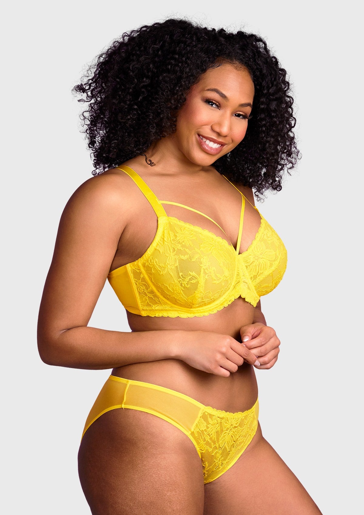 Pretty In Petals Bright Yellow Unlined Strappy Lace Bra - HSIA