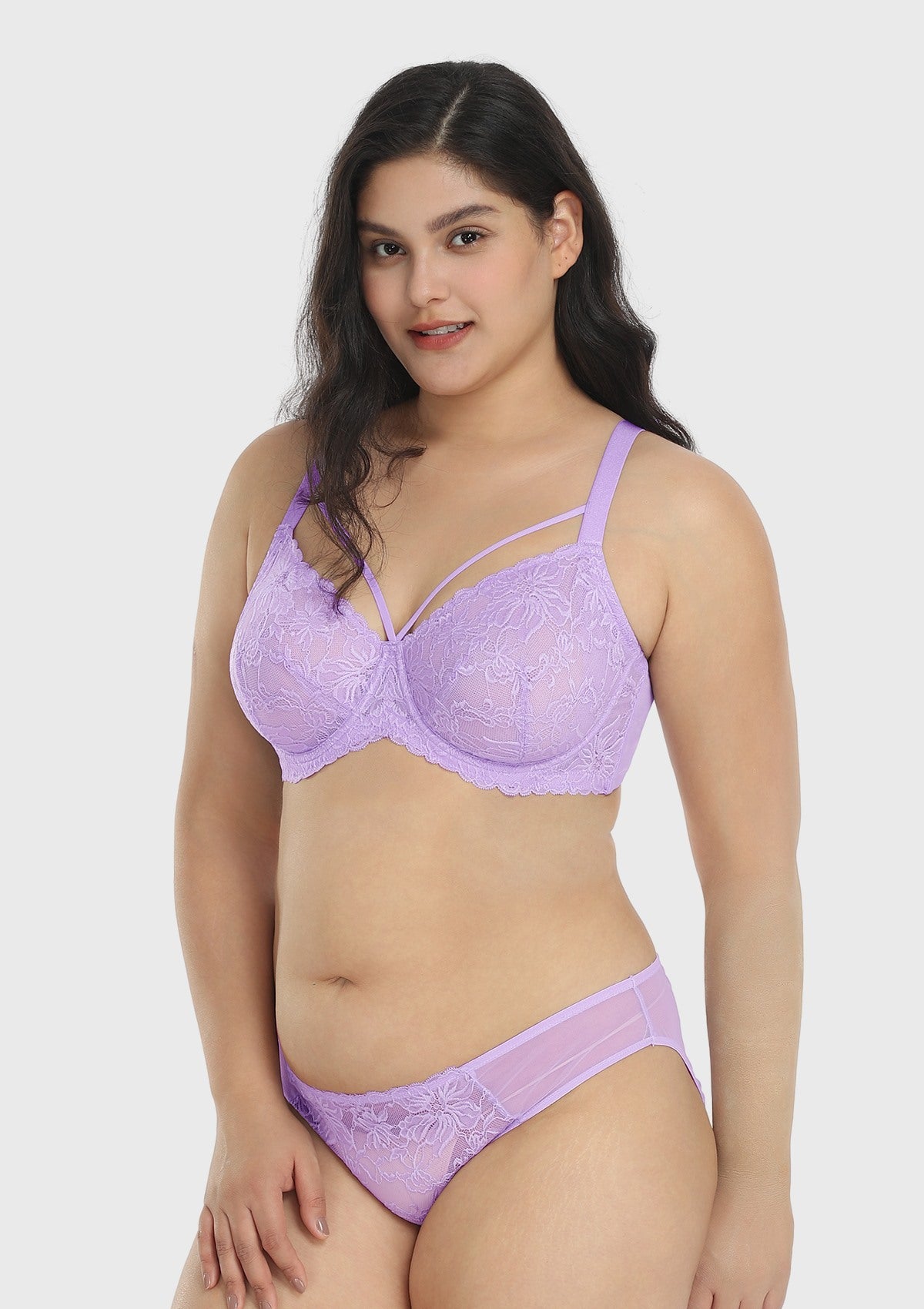 Pretty In Petals Purple Unlined Strappy Lace Underwire Bra - HSIA