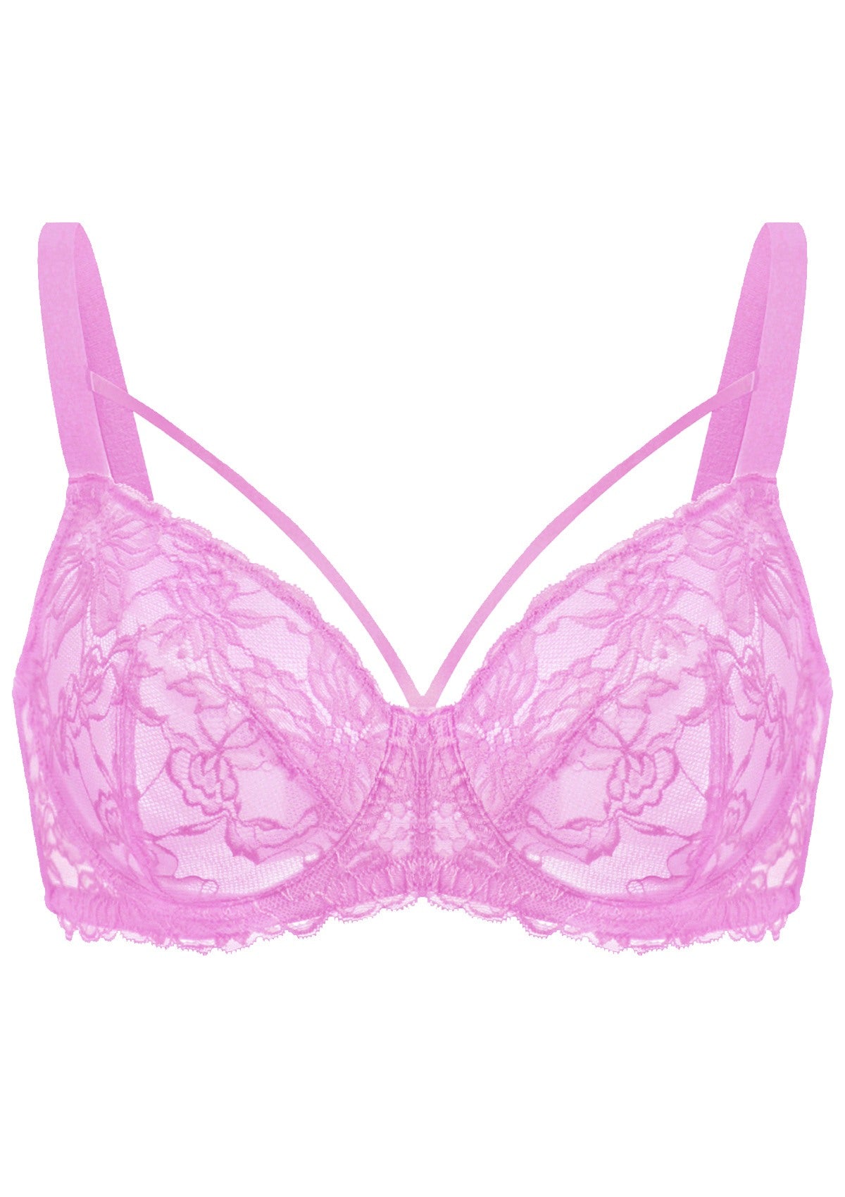 Pretty In Petals Azure Sky & Rosy Lavender Strappy Lace Unlined Bra - HSIA