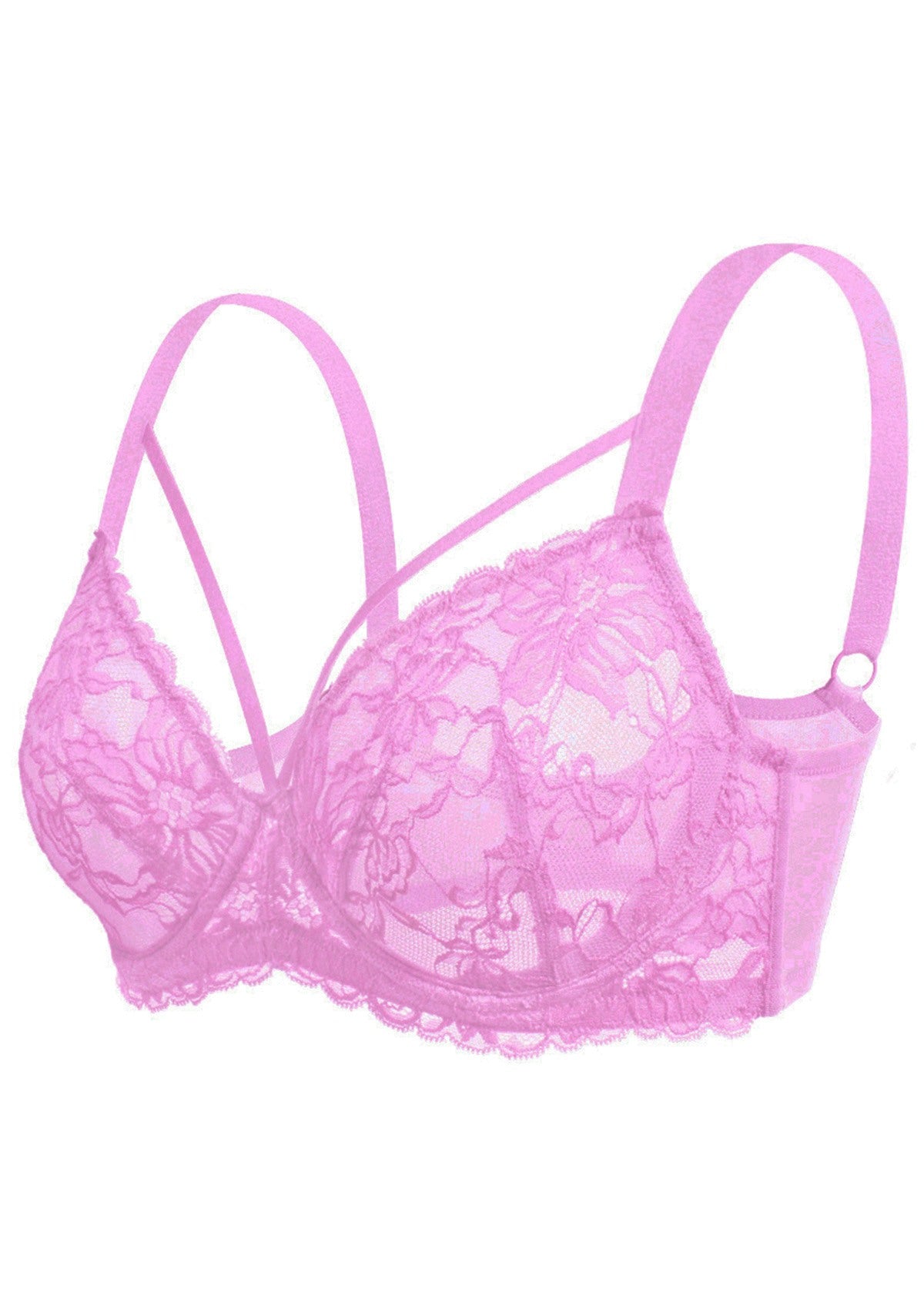 Pretty In Petals Azure Sky & Rosy Lavender Strappy Lace Unlined Bra - HSIA