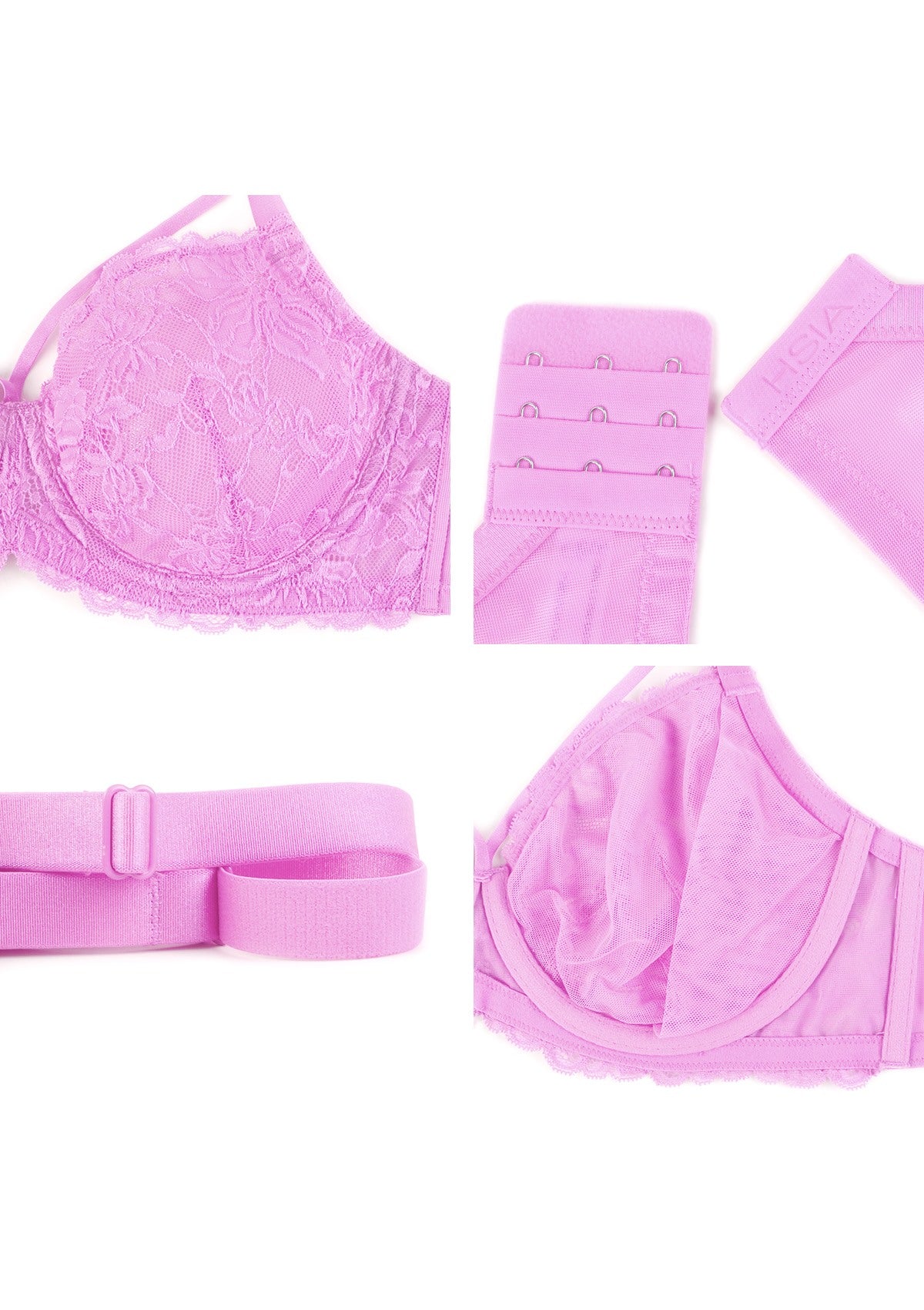 Pretty In Petals Azure Sky & Rosy Lavender Strappy Lace Unlined Bra - HSIA