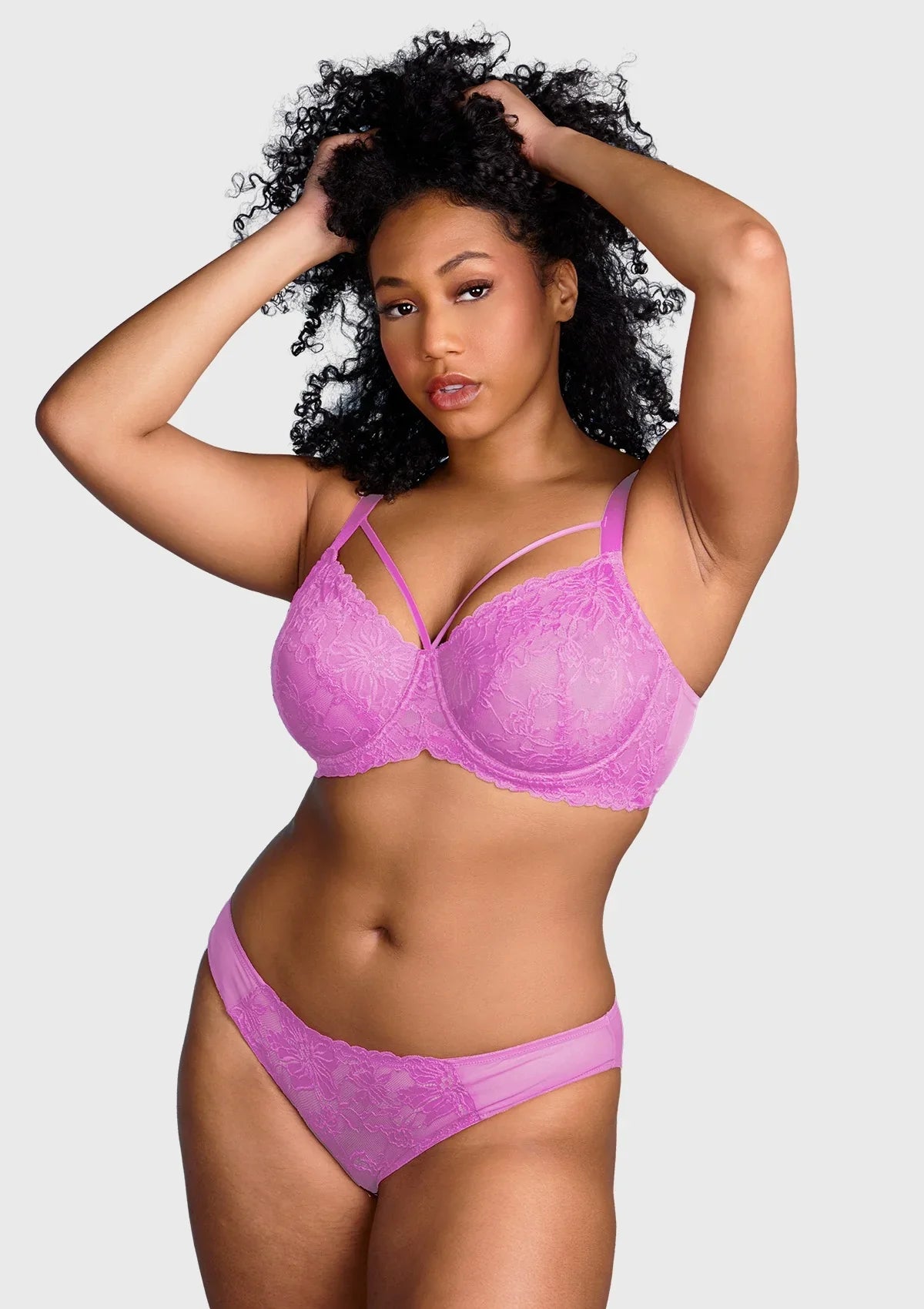Pretty In Petals Azure Sky & Rosy Lavender Strappy Lace Unlined Bra - HSIA