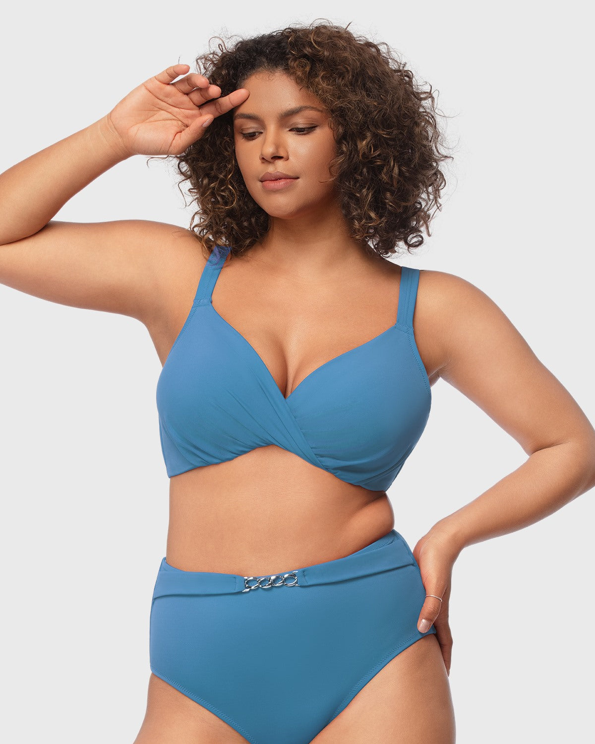Momship Ruched Crisscross Front Underwire Swim Bikini Set - HSIA